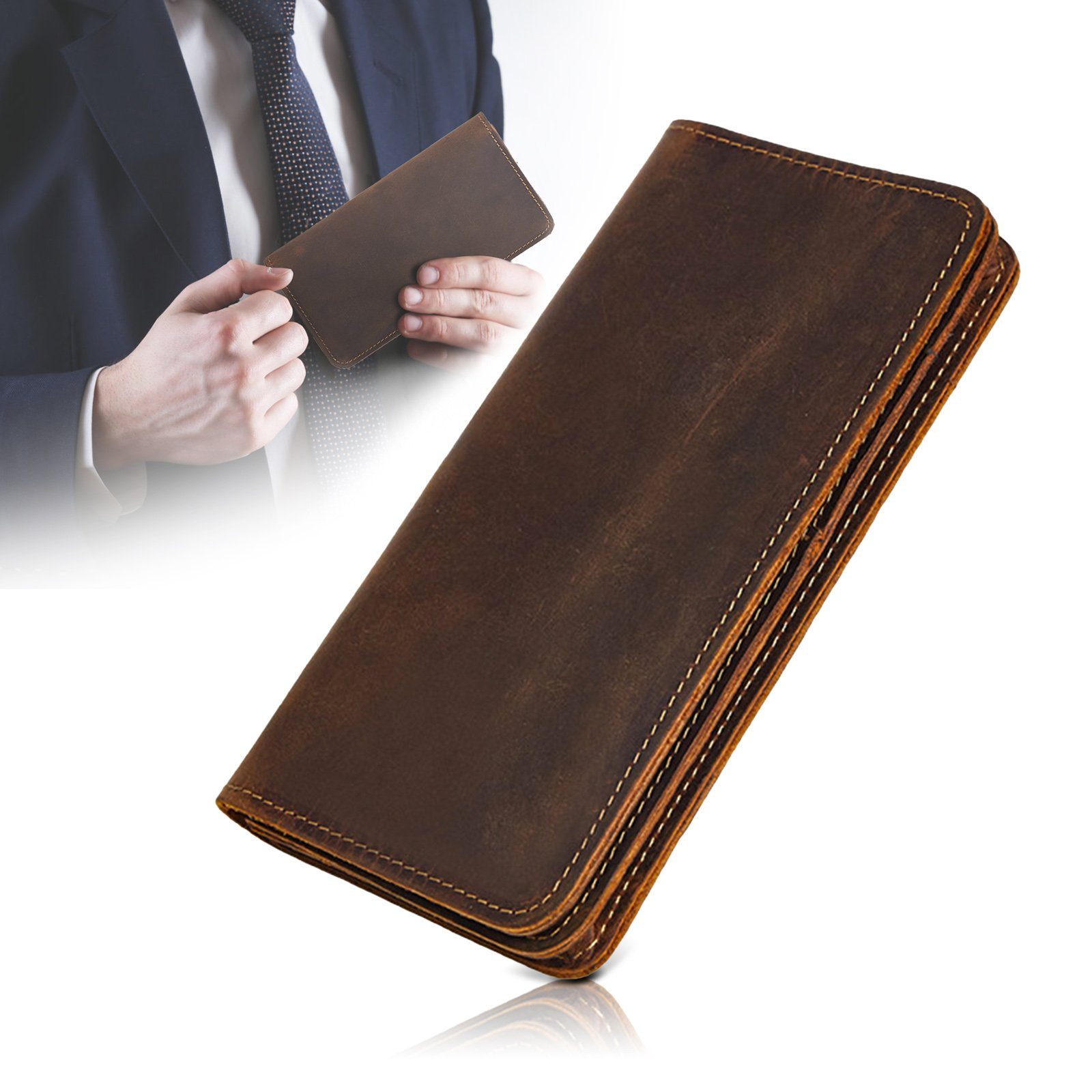 TAN.TOMI Geldbörse Echtleder Geldbörse Gross Geldbeutel Lang Portemonnaie Vintage Herren, mit RFID Schutz, Groß Reißverschlussfach und Viele Kartenfächer