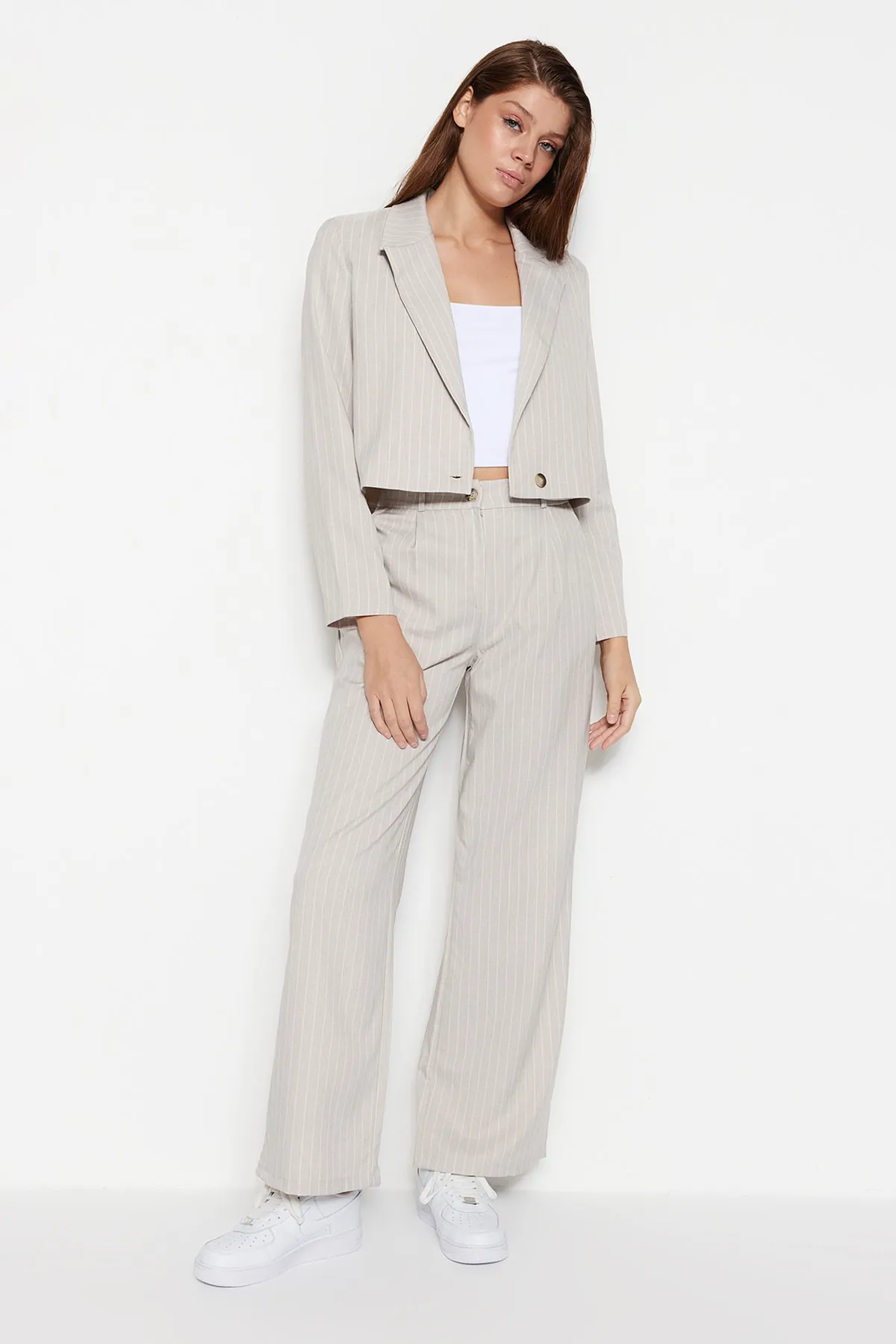 Trendyol Collection  Stone Wide Leg/Wide Leg Woven Gestreifte Hose TWOSS23PL00109