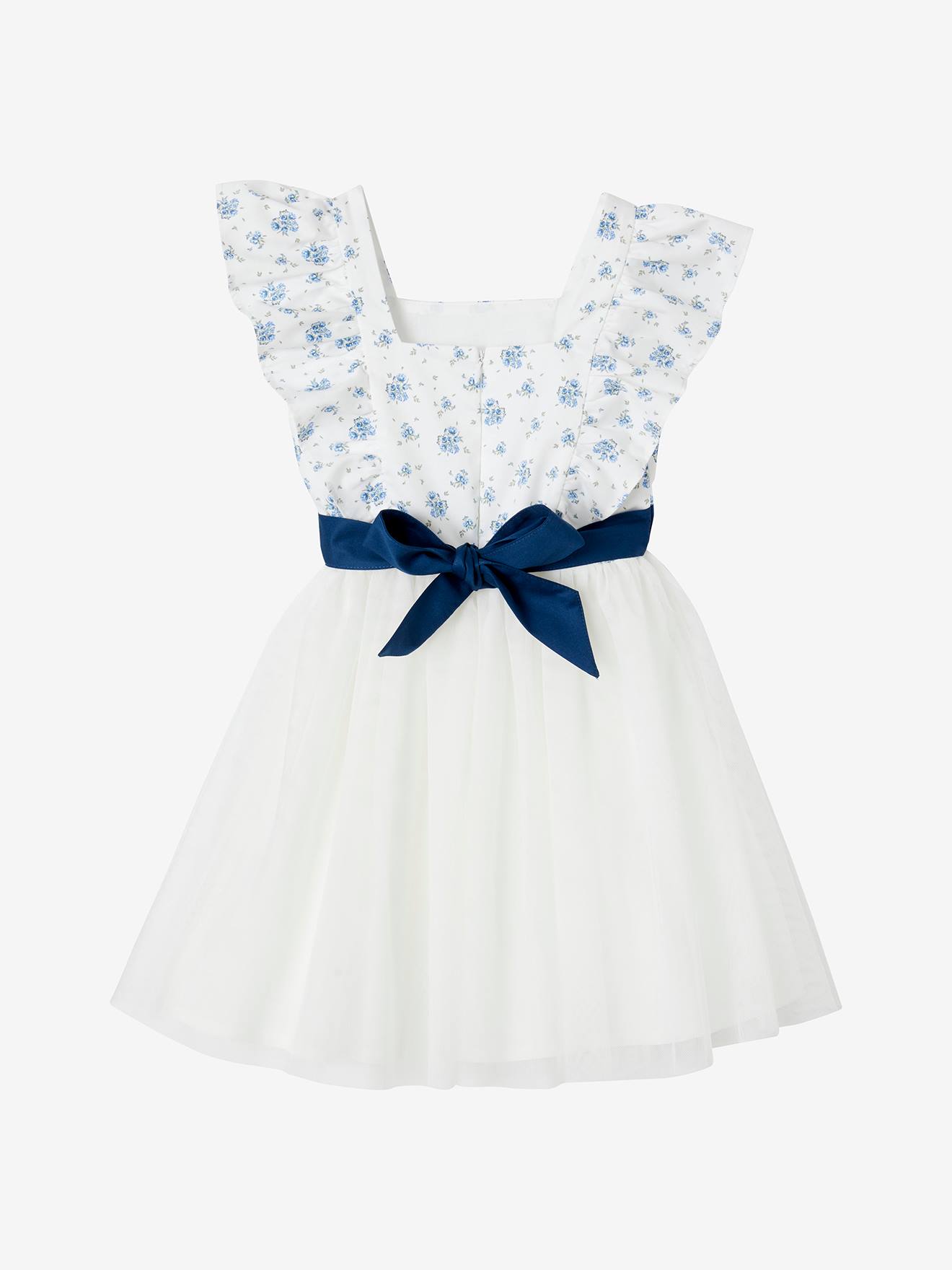 Vertbaudet Festliches Mädchen Kleid mit Volants - blau bedruckt