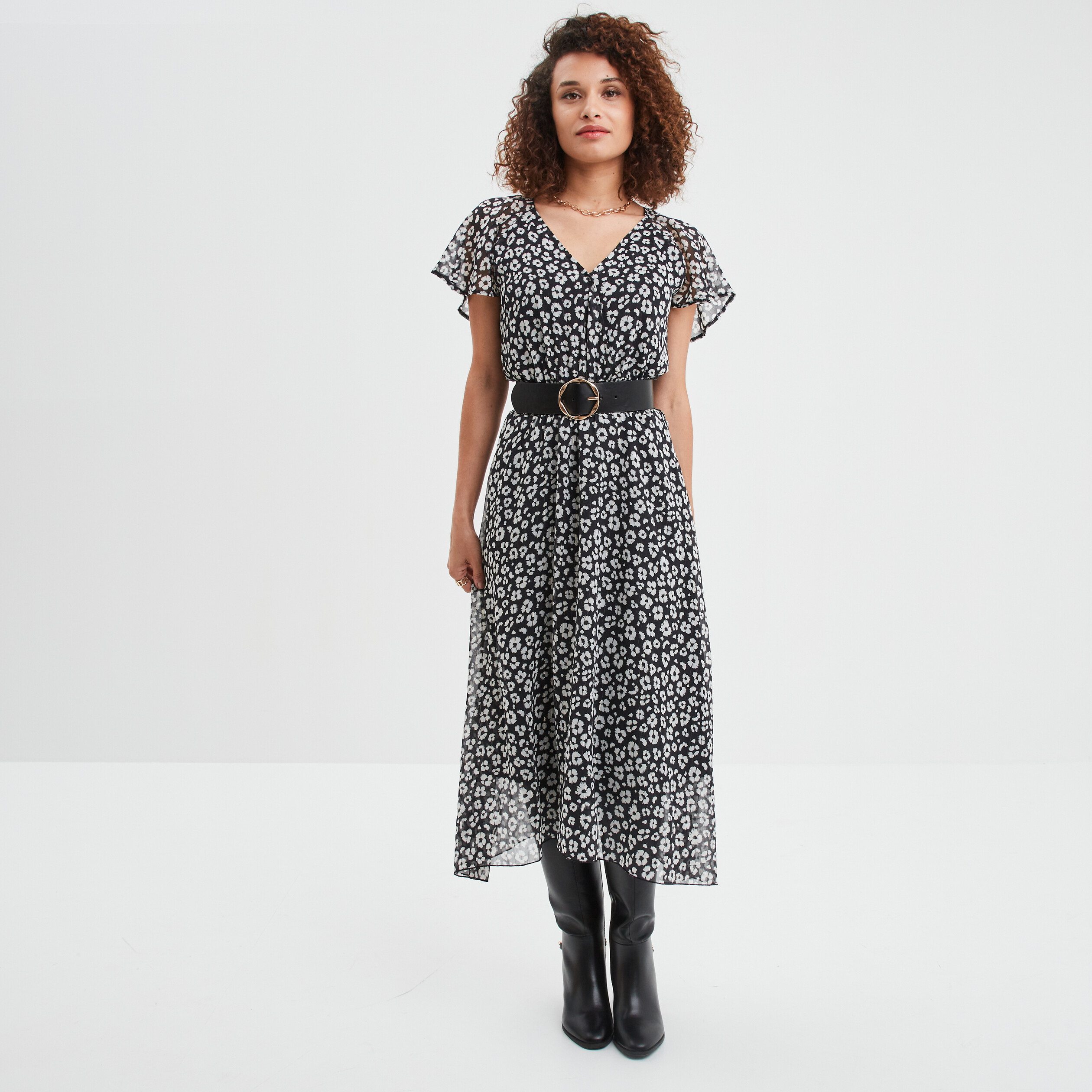 Robe midi droite noir femme | La Halle