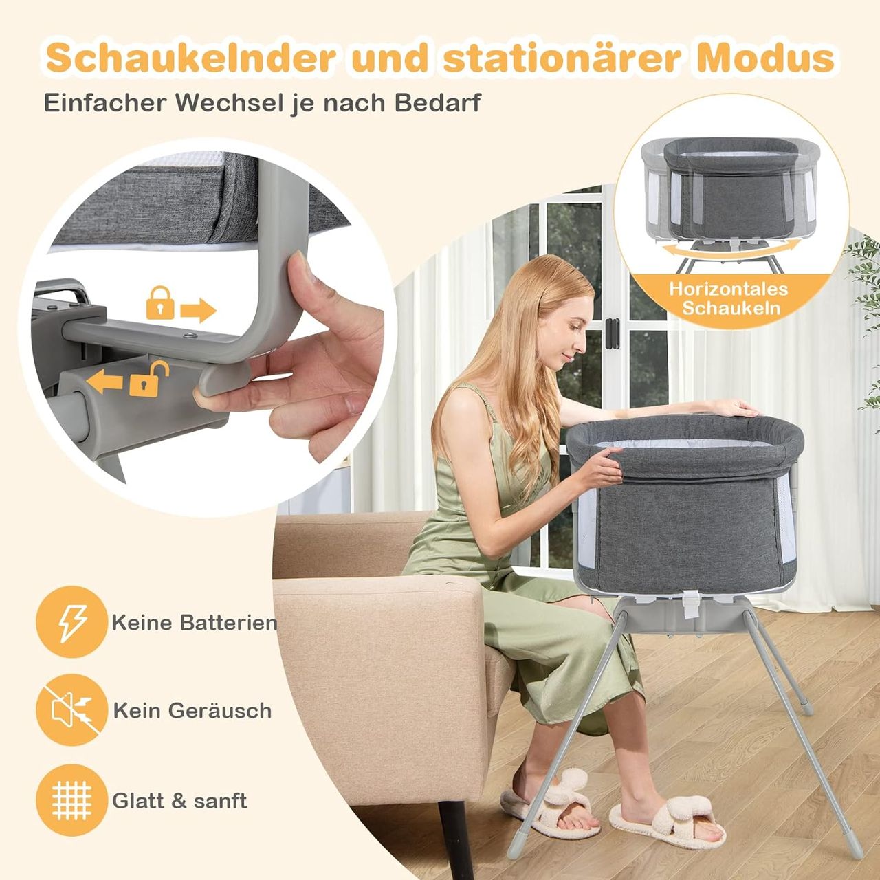 Costway 2 in 1 Stubenwagen klappbar, Babywiege mit manueller Schaukelfunktion