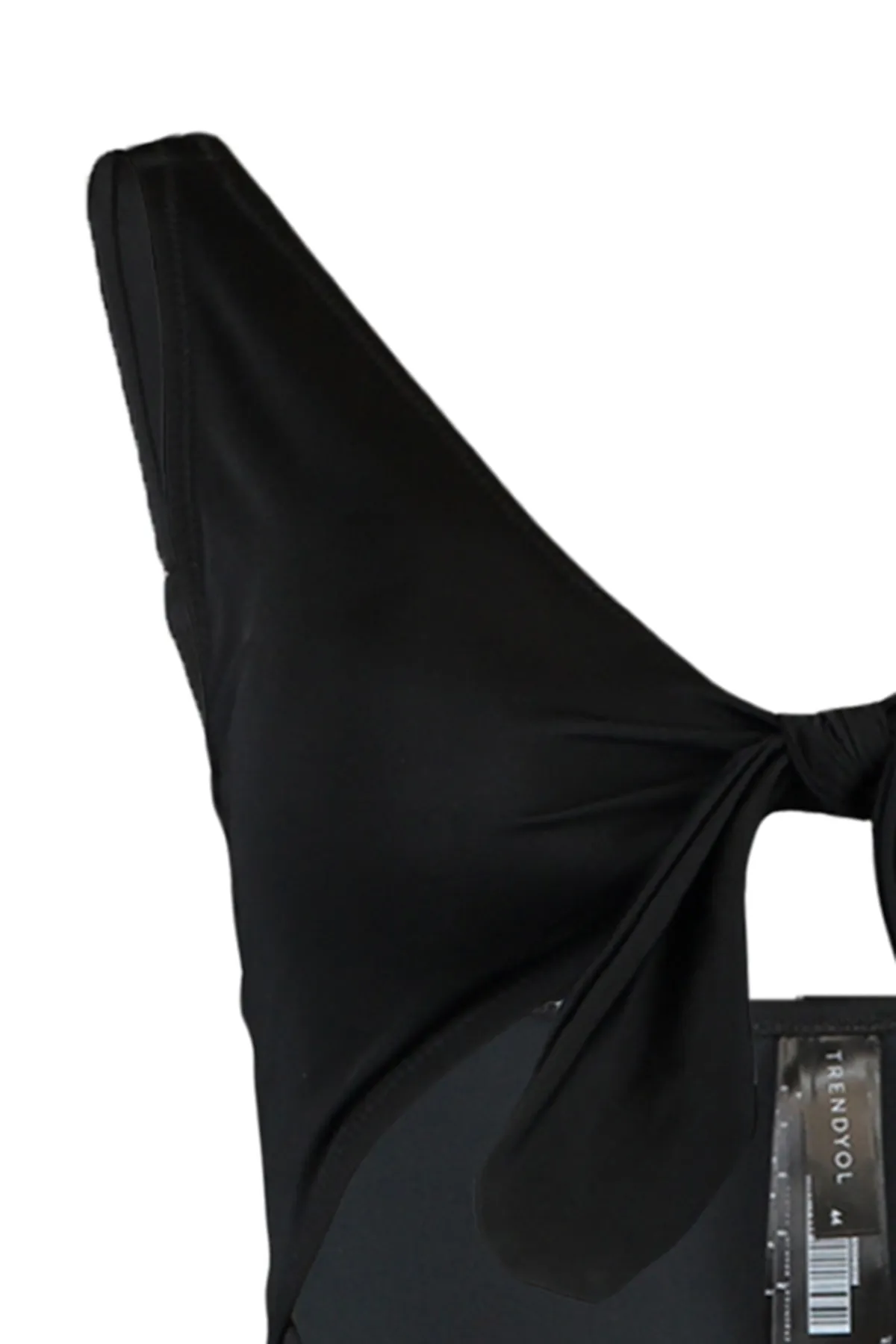 Trendyol Curve  Schwarzer Badeanzug mit tiefem V-Ausschnitt, Cut-Out und Überwurf zum Binden TBBSS22MA0302