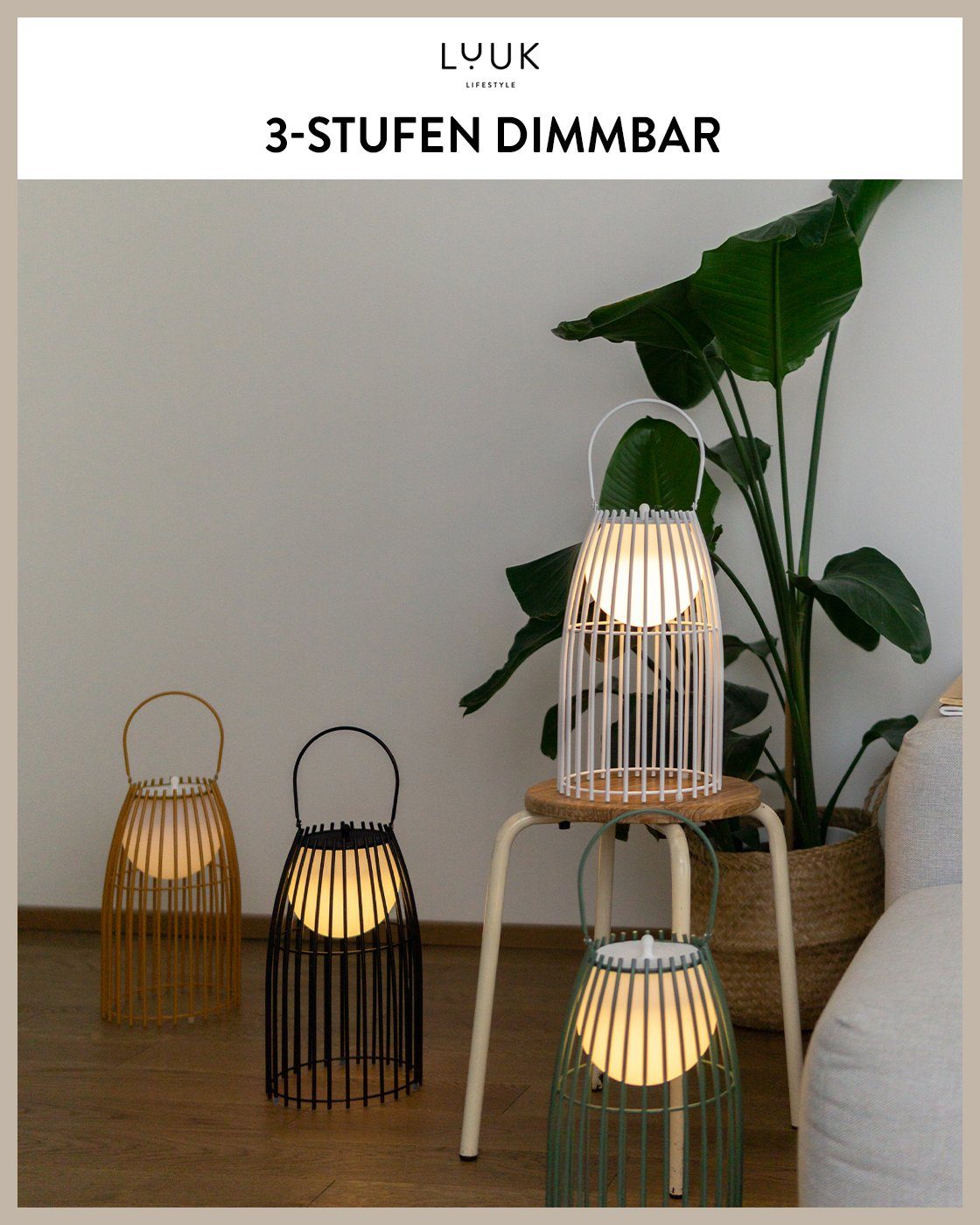 LUUK LIFESTYLE LED Außen-Stehlampe, Ein-/Ausschalter, Dimmfunktion, mehrere Helligkeitsstufen, LED fest integriert, Warmweiß, kabellose Outdoor Stehleuchte