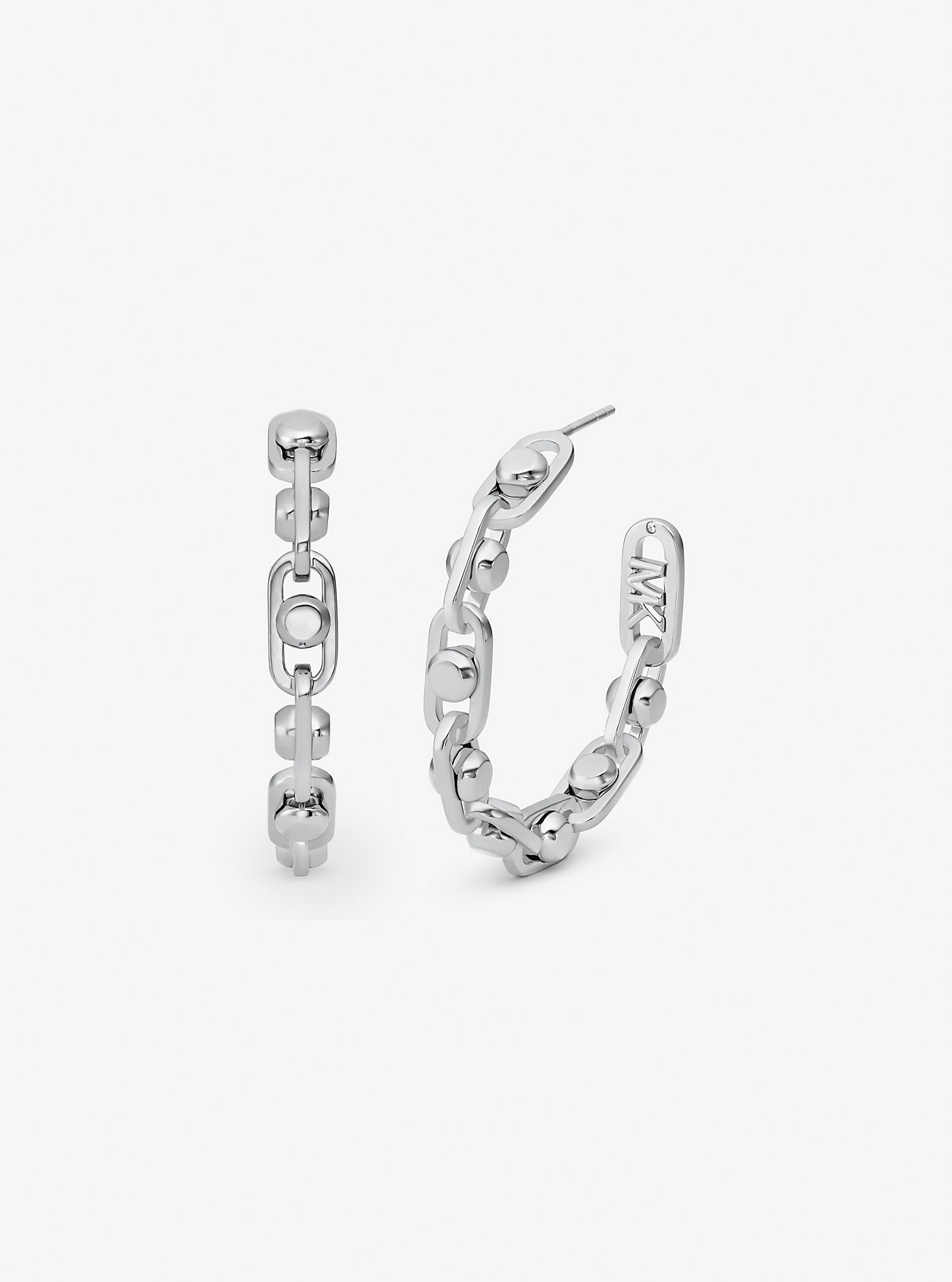 Astor Medium Precious Metal-Plated Brass Link Hoop Earrings - SILVER