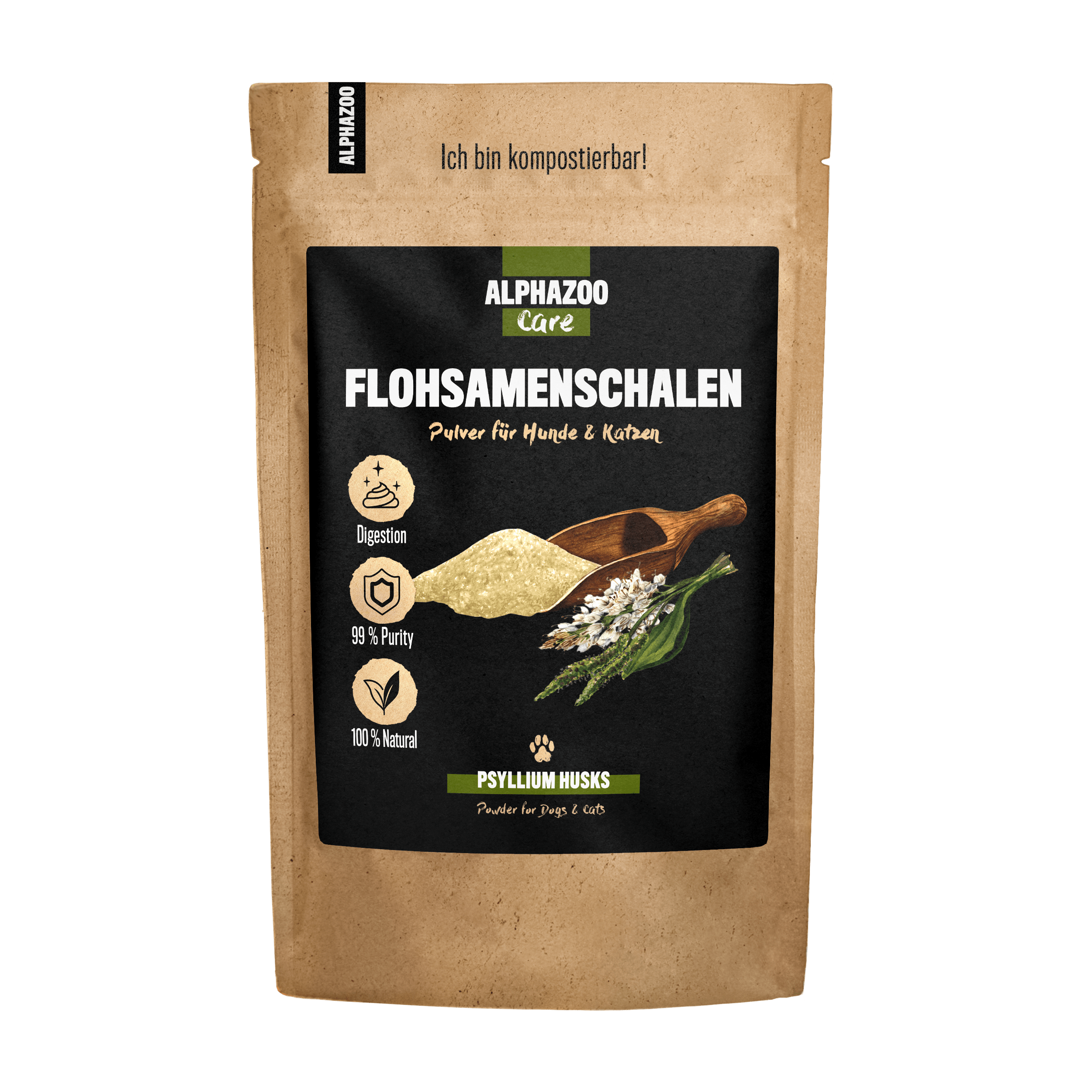 ALPHAZOO Ergänzungsfutter & Aufzucht ALPHAZOO Flohsamenschalen gemahlen für Hunde und Katzen 500 g