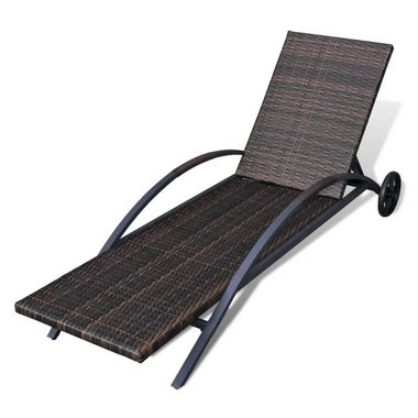 vidaXL Gartenliege Sonnenliege mit Polster & Rollen Poly Rattan Braun, 1 St.
