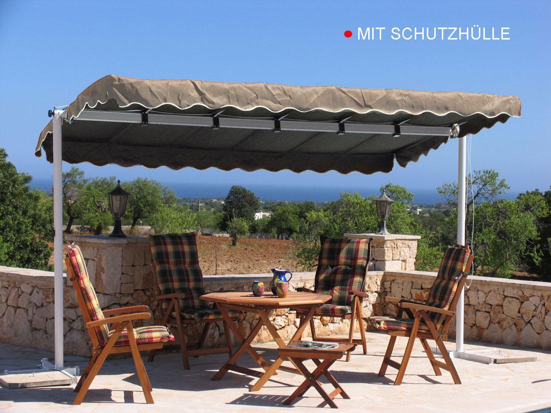 Grasekamp Standmarkise Dubai Taupe 375 x 225 cm mit Schutzhülle Terrassenüberdachung Raffmarkise Mobile Markise Ziehharmonika