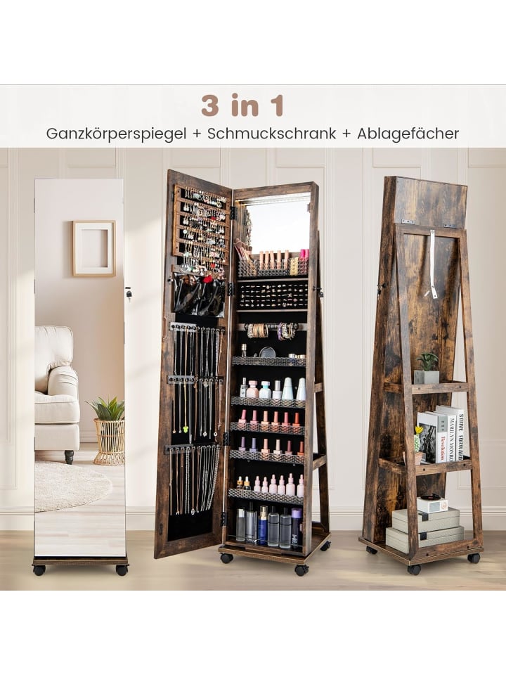 COSTWAY Schmuckschrank LED mit Rollen in Taupe günstig kaufen onesize