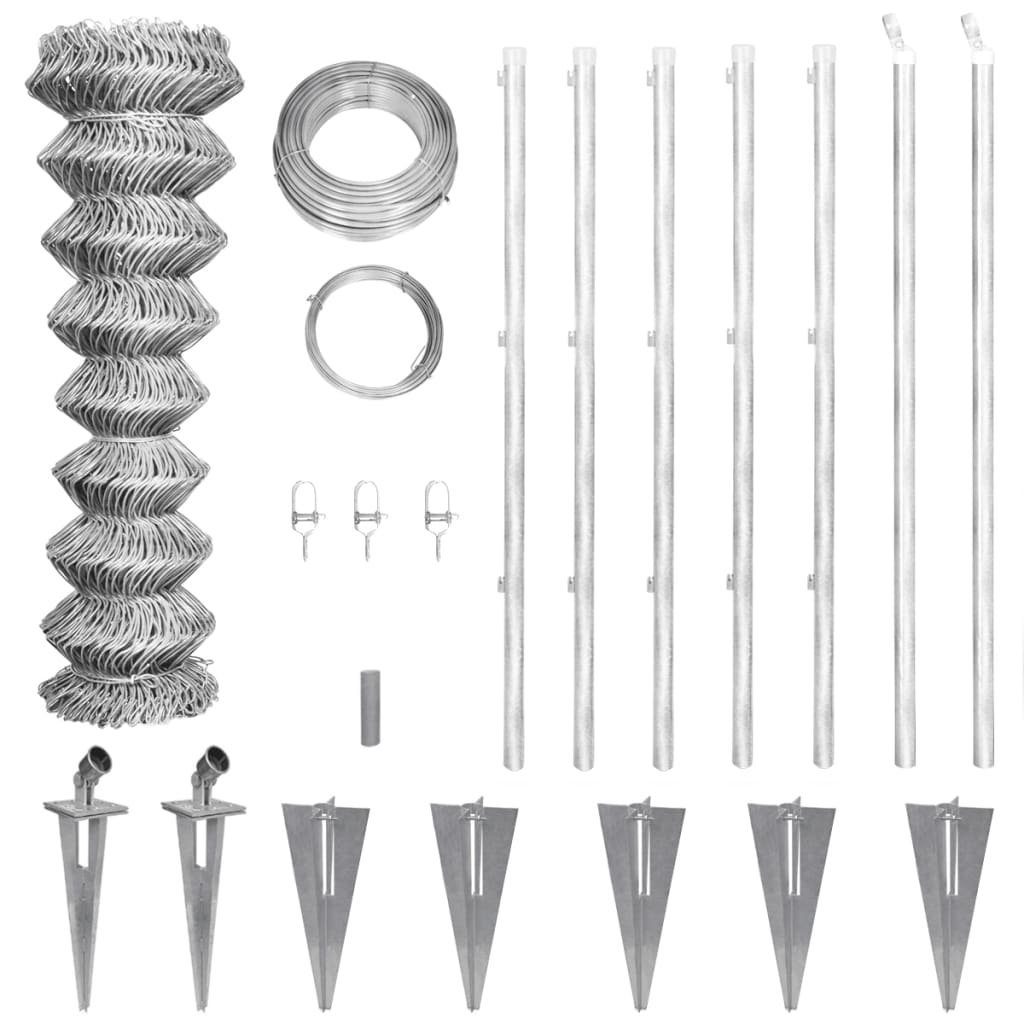 vidaXL Gartenzaun Maschendrahtzaun mit Pfosten Bodenhülsen Stahl Verzinkt 15x0,8m, (1-St)