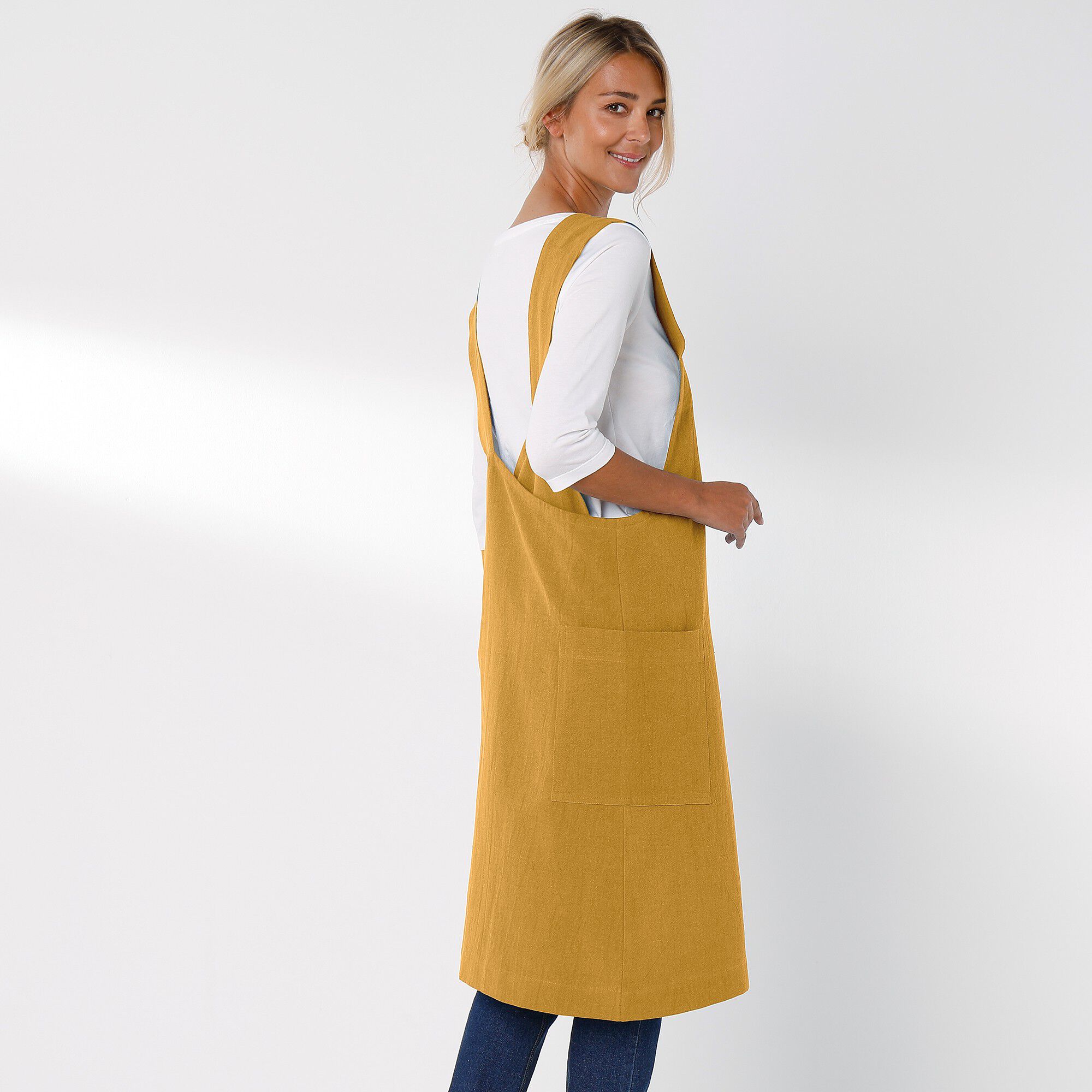 Tablier de cuisine japonais coton et lin uni personnalisable