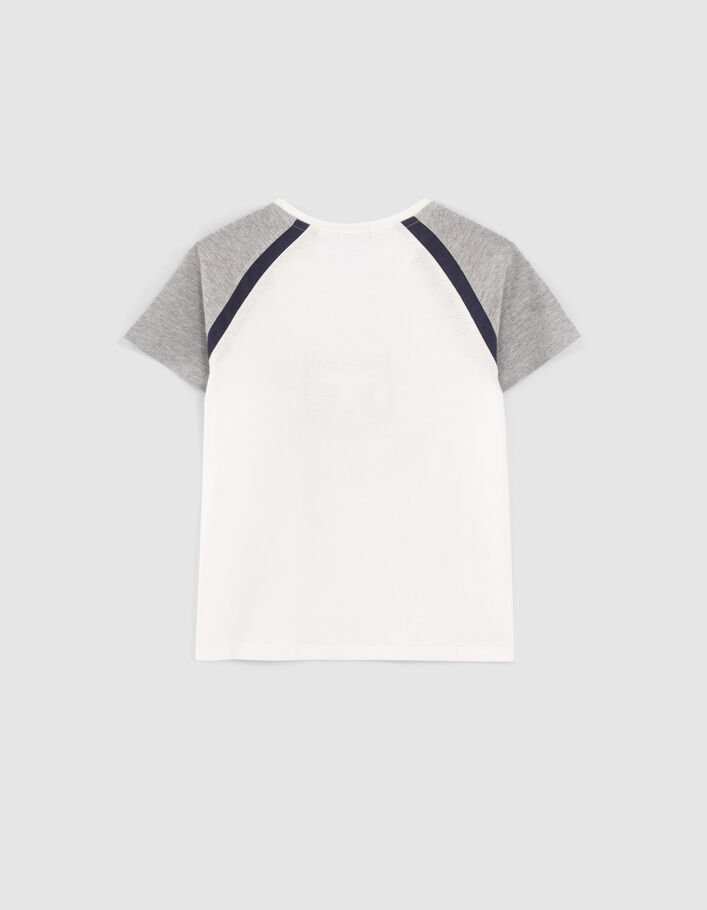 T-shirt blanc cassé coton bio visuel chat brodé fille