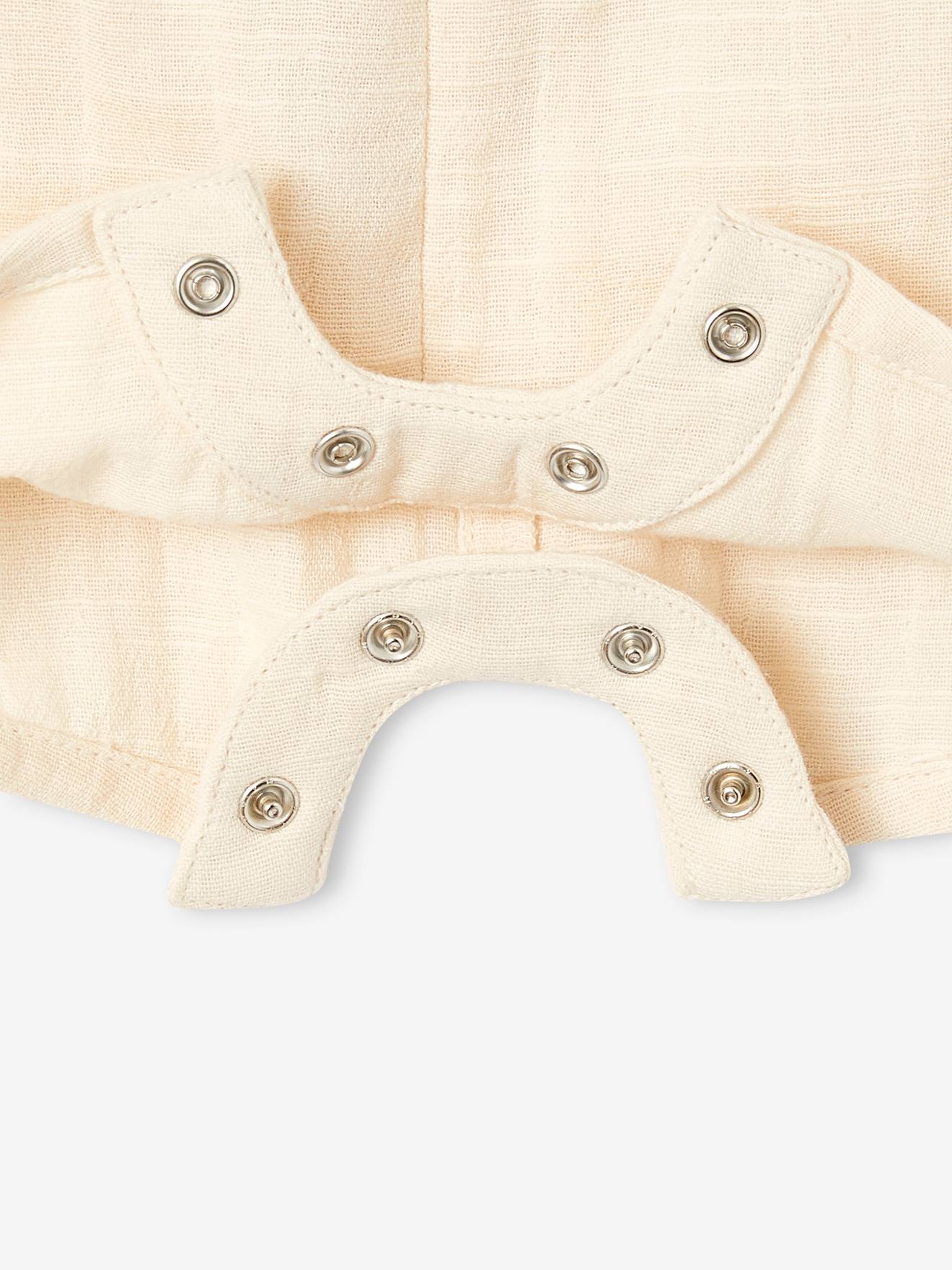 Ensemble bébé body, salopette et chapeau écru