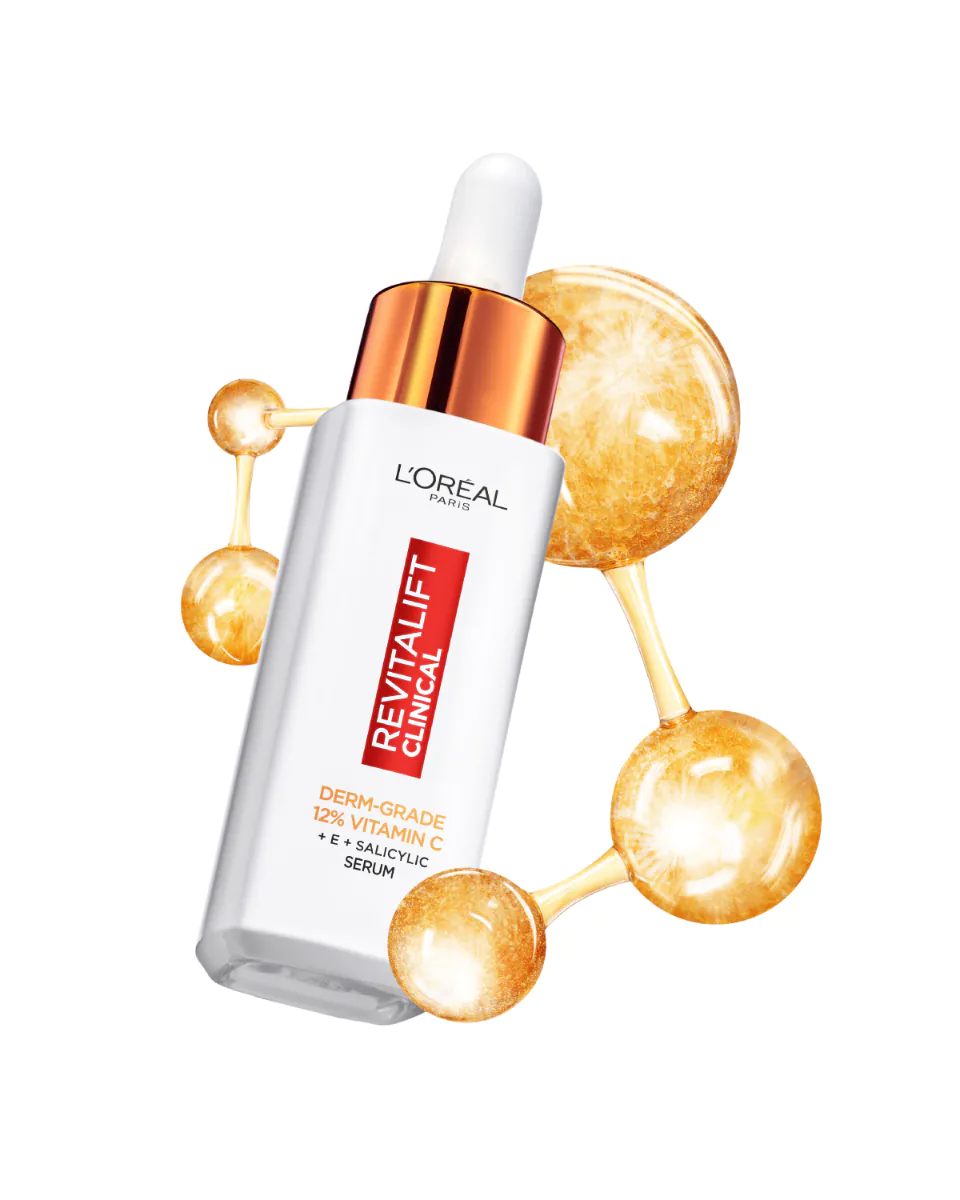 L'Oréal Paris De Revitalift klinikinis veido serumas 12% vitamino C, vitamino E, salicilo rūgšties