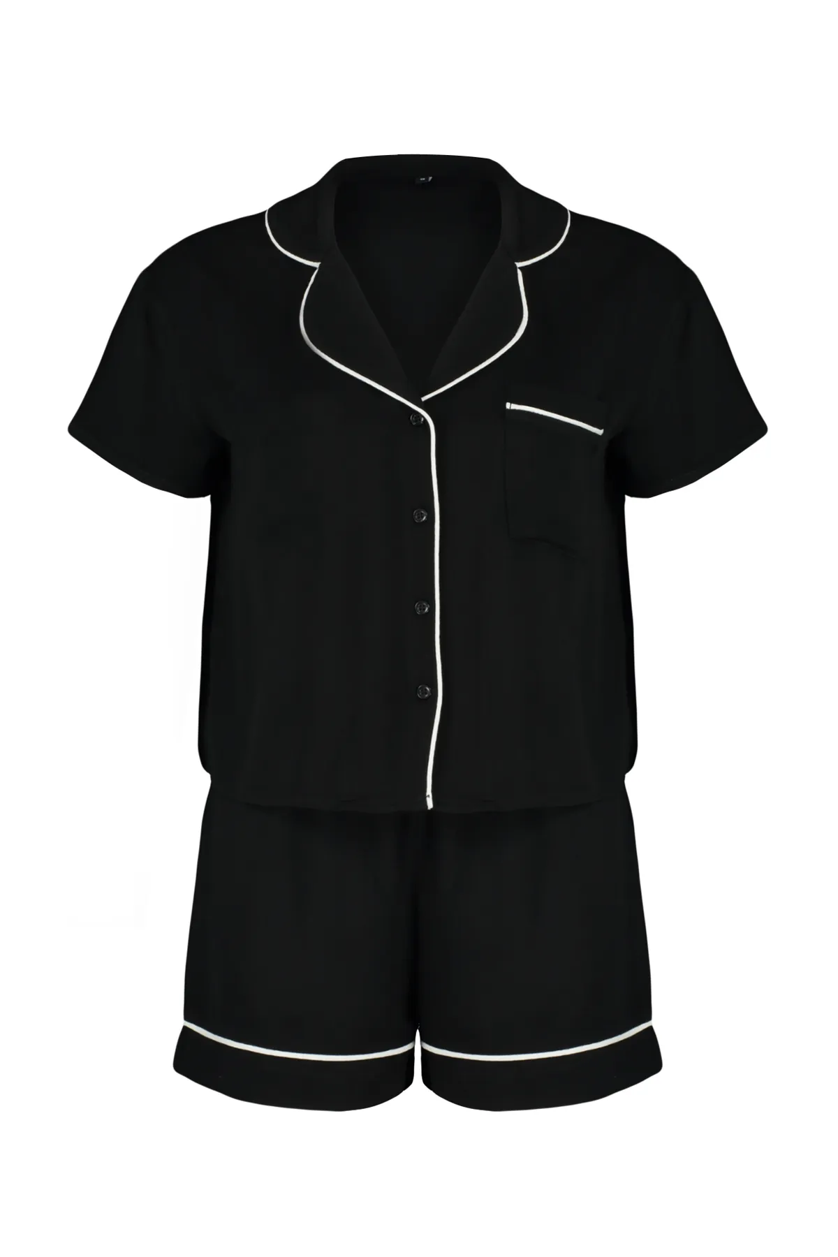 Trendyol Collection  Pyjama-Set aus Viskosegewebe mit schwarzen Paspeln und detaillierten Paspeln THMSS24PT00051