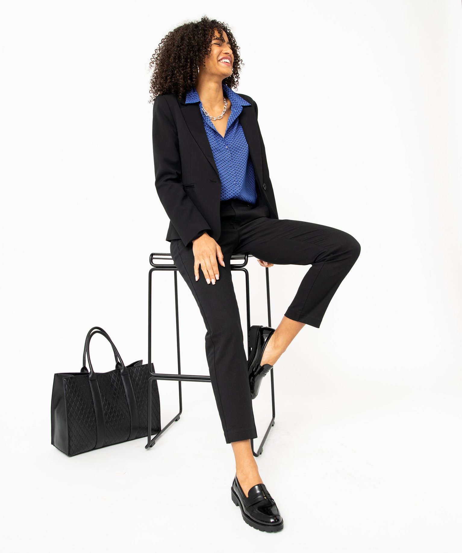 Pantalon femme coupe ample en toile extensible noir | GEMO