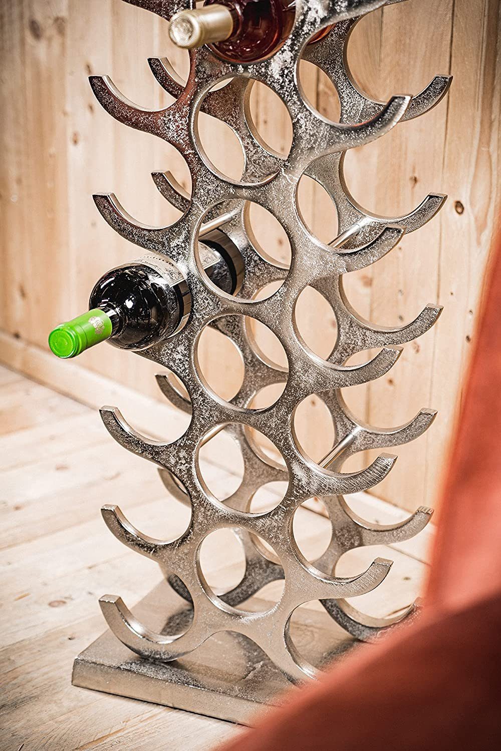 MichaelNoll Weinregal Weinregal Flaschenregal Flasche Aluminium Silber Luxus - Weinständer, Regal Modern aus Metall Raw - Flaschenhalter / Flaschenständer für Flaschen Sekt, Wein und Champagner - 101 cm XXL