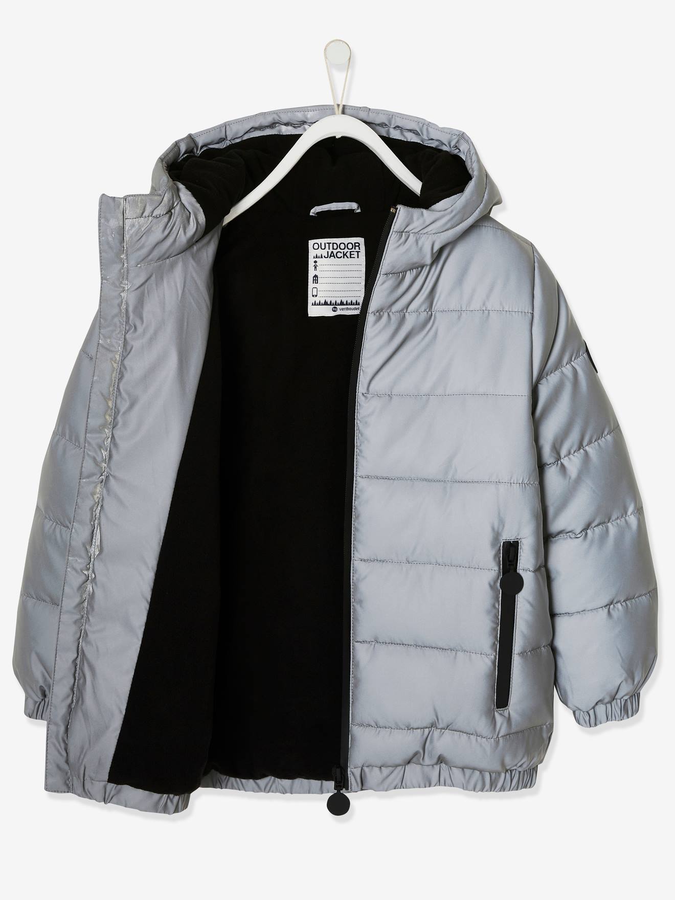 Doudoune à capuche doublée polaire garçon effet réfléchissant gris