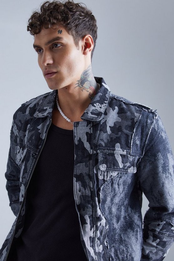Gespleißte Camouflage Jeansjacke