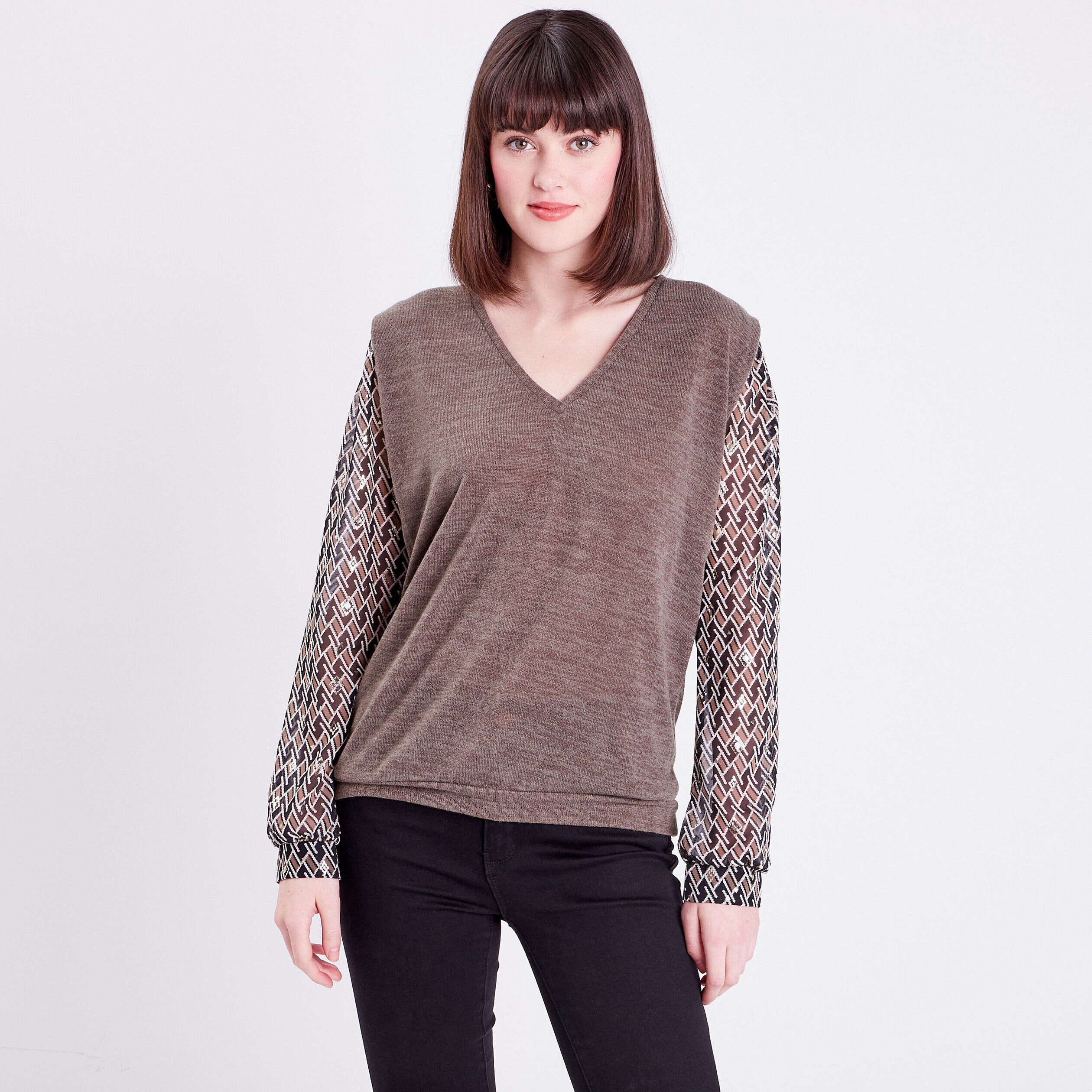T-shirt manches longues beige femme | Cache Cache