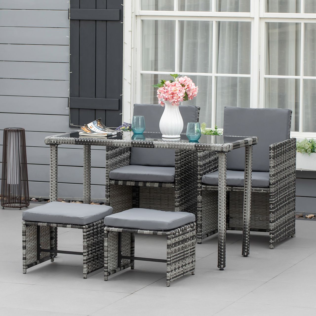 Outsunny Polyrattan Sitzgruppe Essgruppe Gartenset Garnitur 11 tlg. mit Kissen, Grau