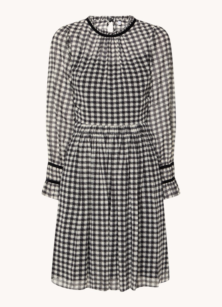 Vestido túnica midi semitransparente Verity de LKBennett con estampado de cuadros.