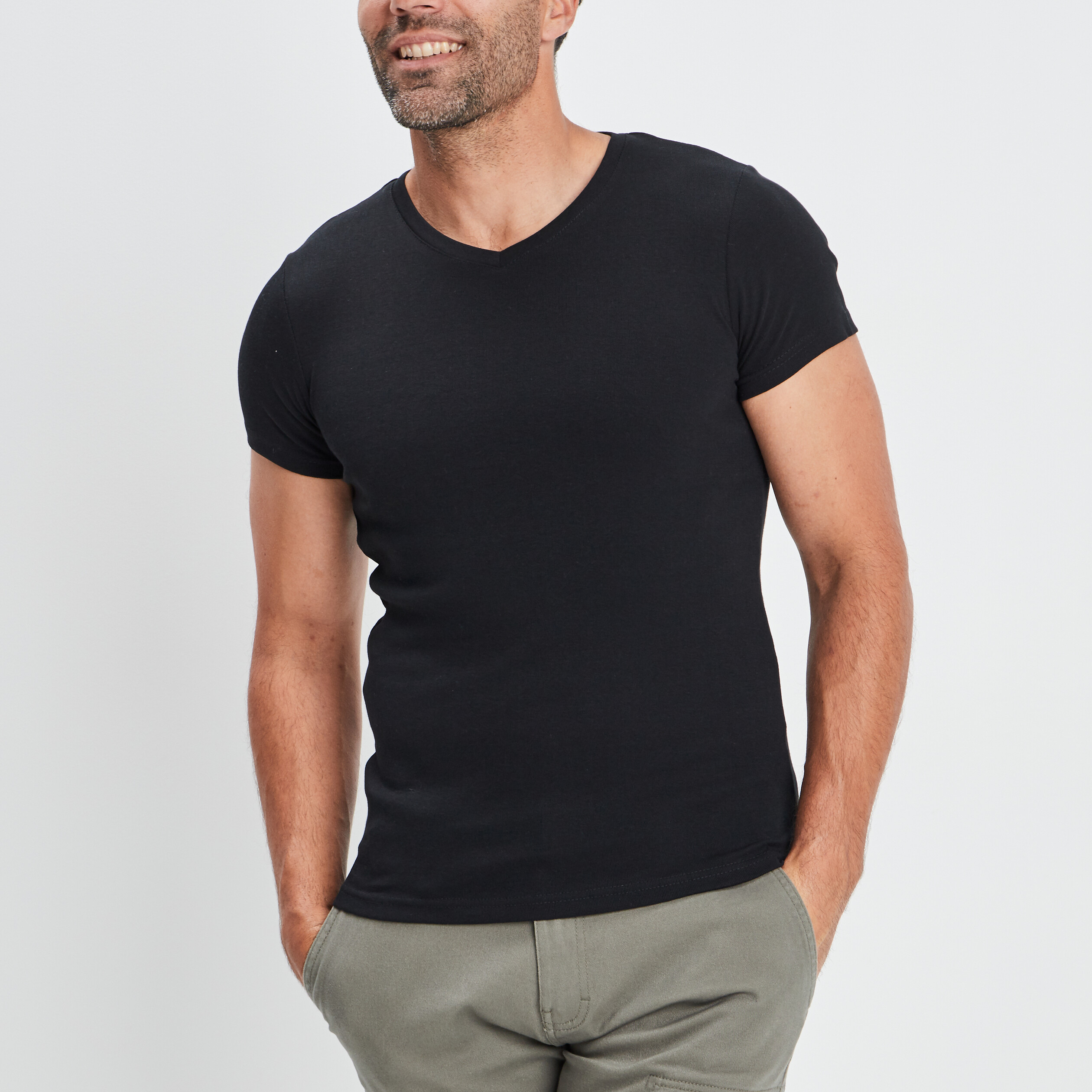 T-shirt manches courtes ajusté noir homme | La Halle