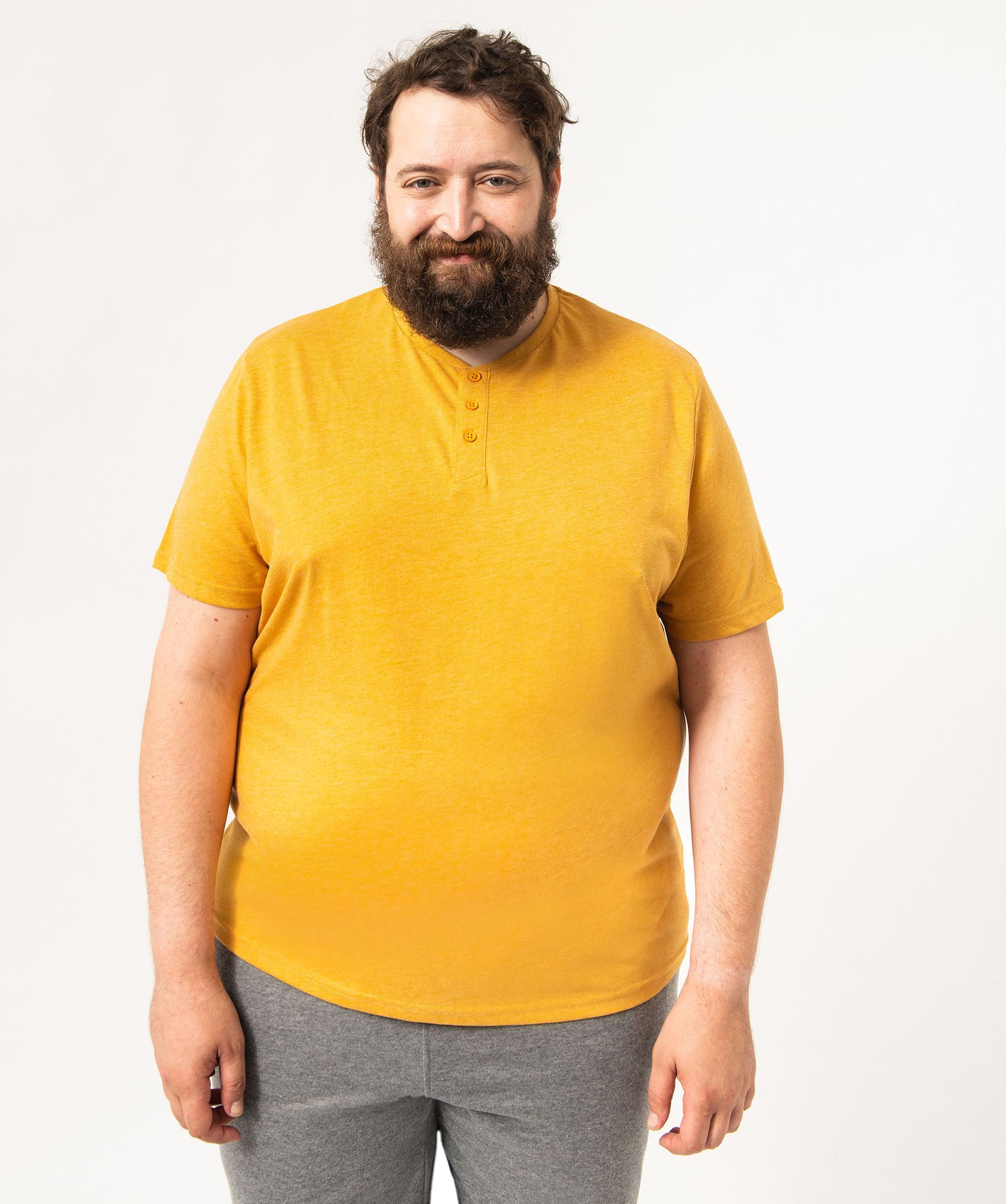 Tee-shirt homme col tunisien à manches courtes jaune | GEMO