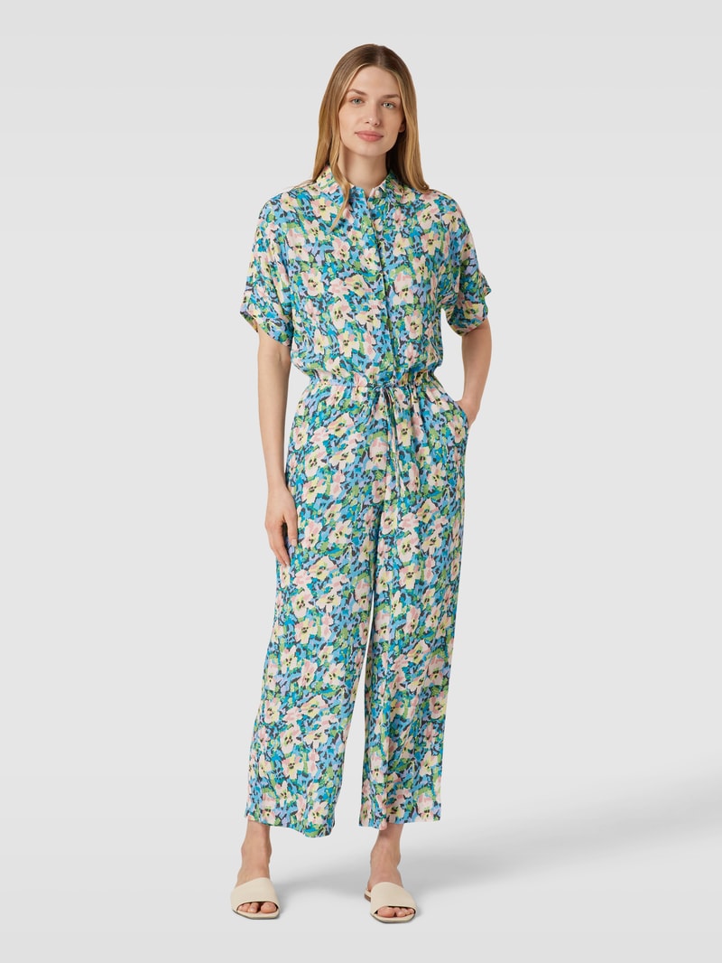 Jumpsuit mit Allover-Muster aus reiner Viskose in blau