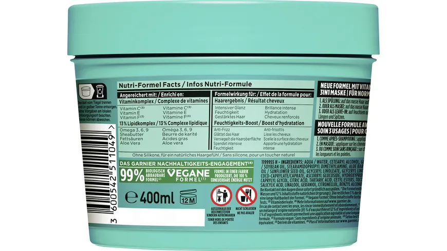 Garnier Fructis Maske HARIFOOD AloeVera 400 ml