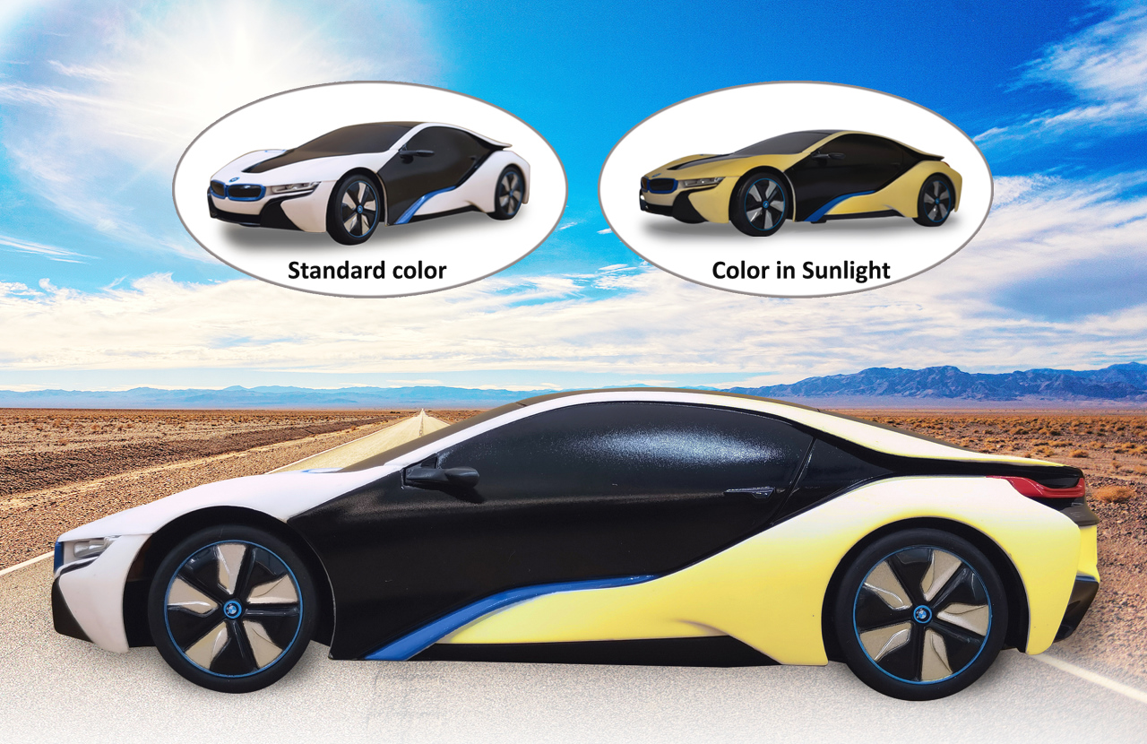 Jamara e.K. JAMARA-403003-BMW I8 1:24 weiß/gelb 2,4GHz UV Photochromic Serie