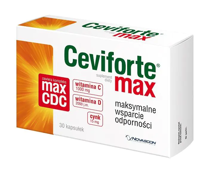 Ceviforte Max, maisto papildas su vitaminu C, D3 ir cinku, kapsulės