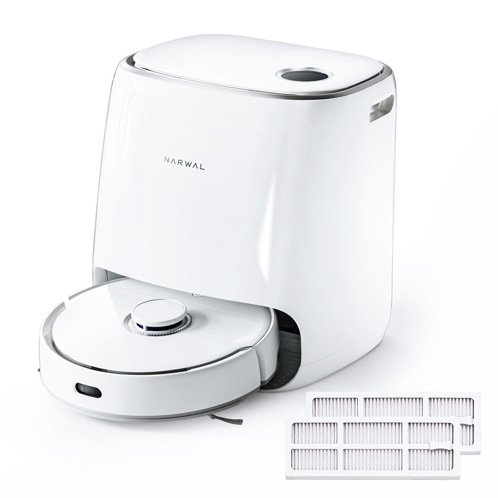 Narwal Nass-Trocken-Saugroboter mit Extra Filtern 1 Paar, 72,00 W, 3000pa mit Wischfunktion, 3 Sensoren zur Kollisionsvermeidung, Auto-Modus & Schmutzerkennung, Rückwärtswischen & Heißlufttrocknung