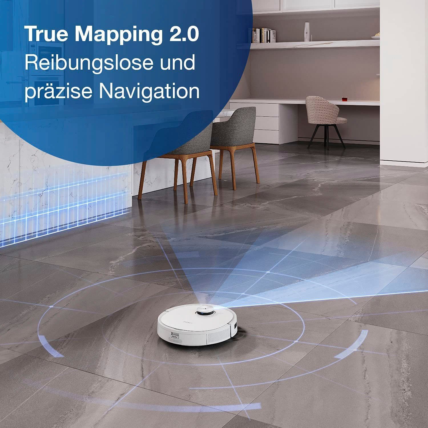 ECOVACS Nass-Trocken-Saugroboter DEEBOT T9+, 50 W, 3000PA, DToF-Laser, Absaugstation, für alle Fussbodenarten, Weiss
