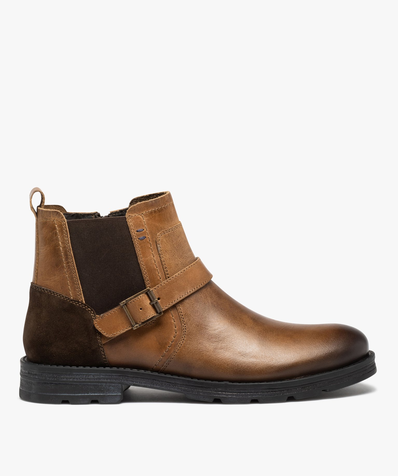 Boots homme dessus en cuir uni style Chelsea à zip camel | GEMO