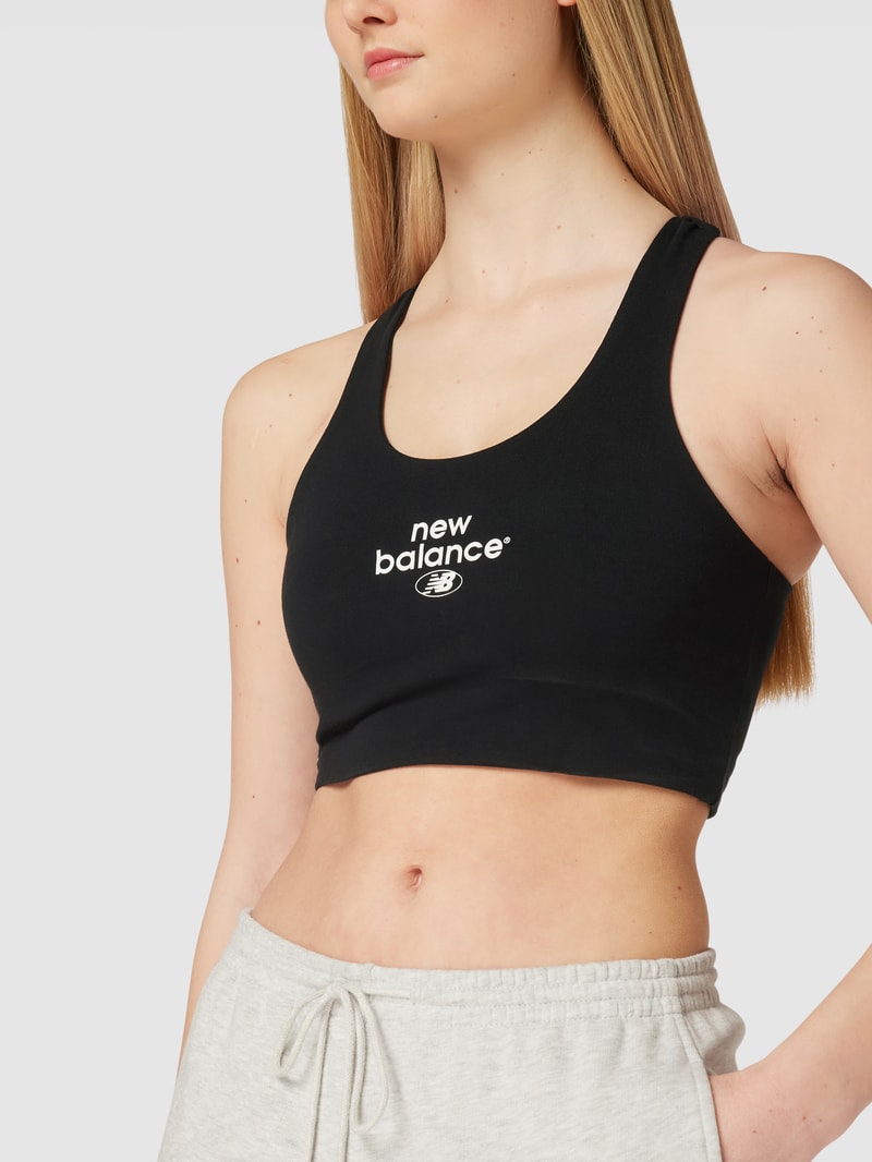 Crop Top mit Label-Print in schwarz