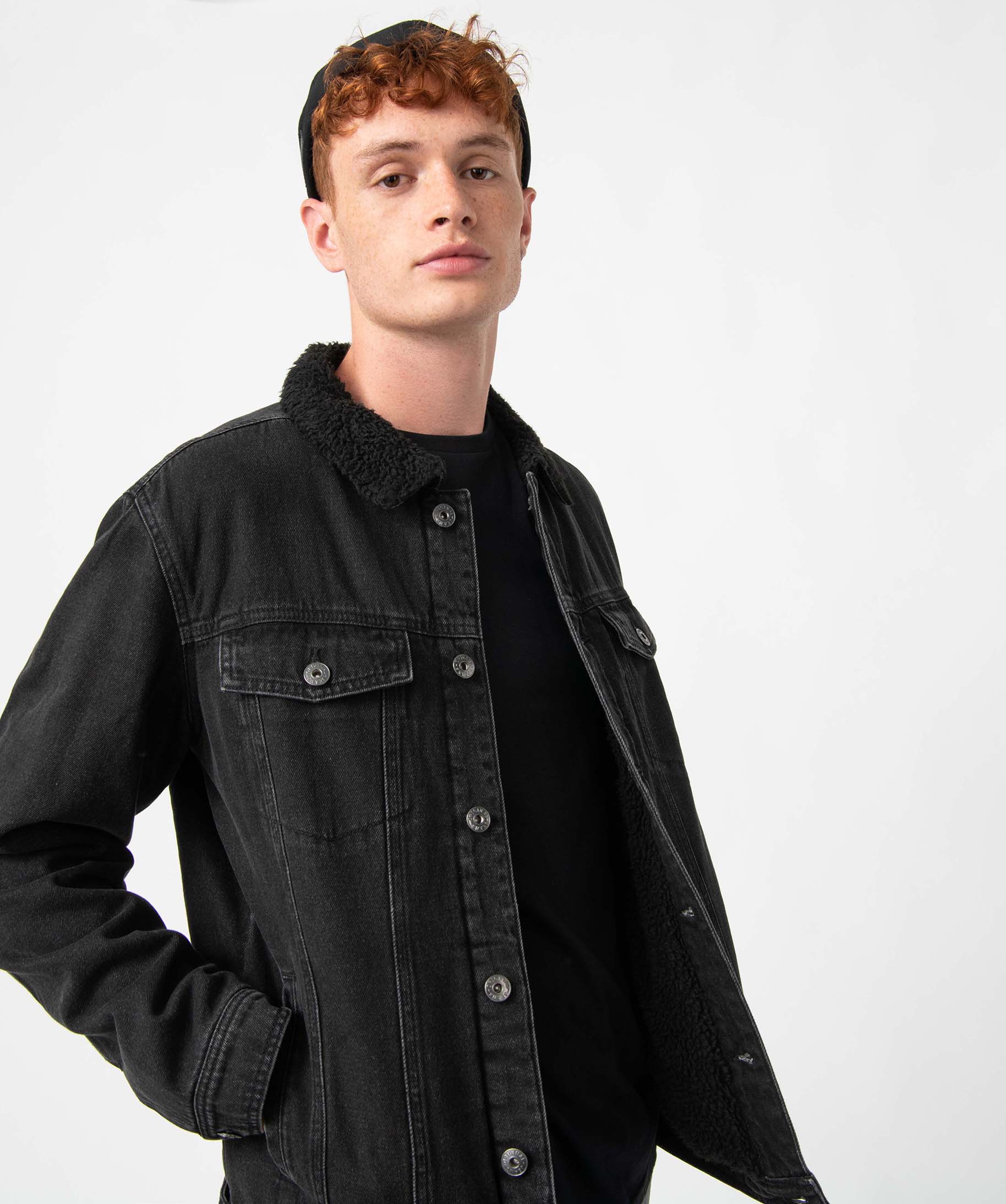 Veste en jean homme doublée sherpa noir | GEMO