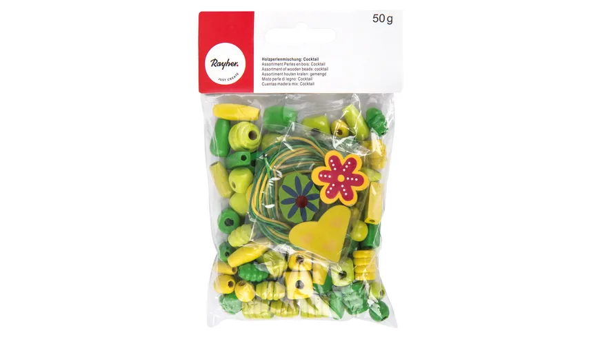Rayher Holzperlenmischung Cocktail, grün 50 g