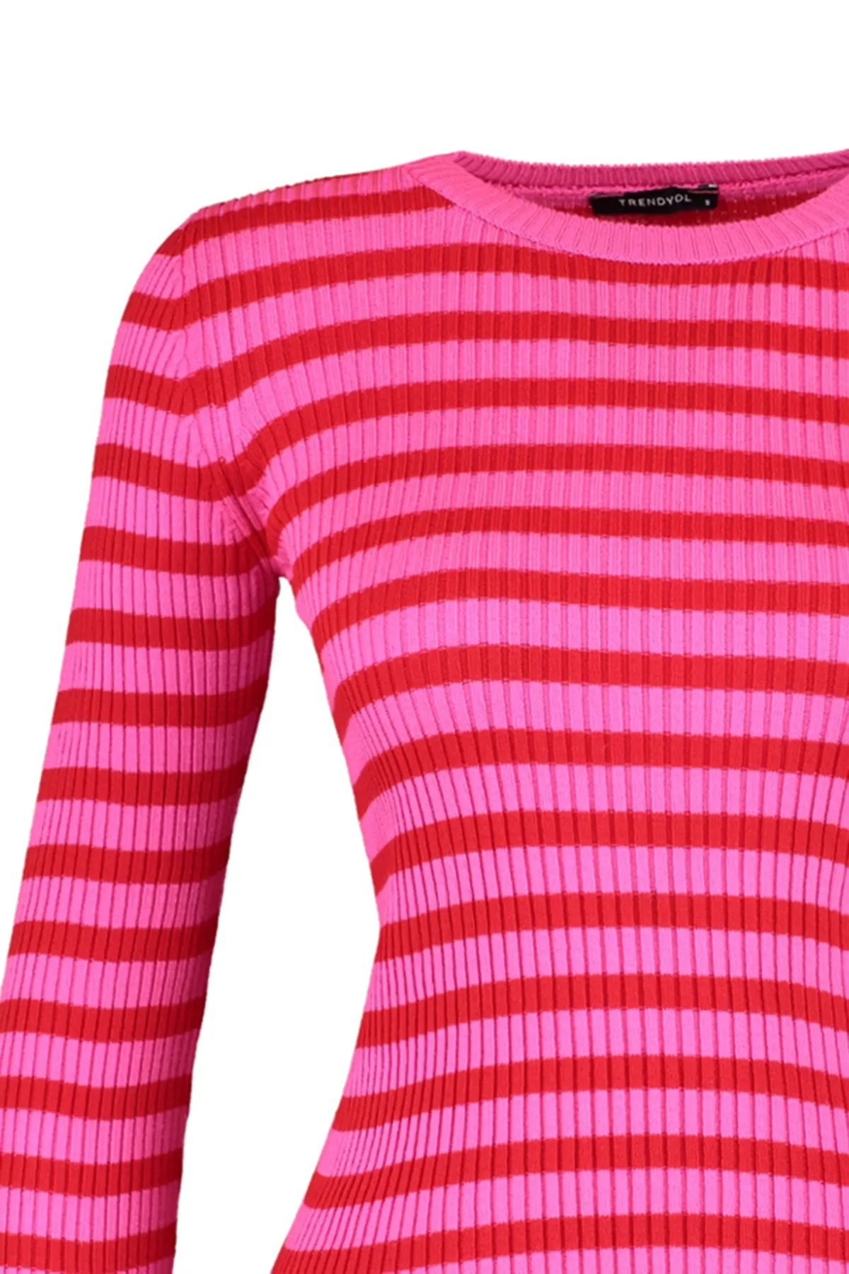Trendyol Collection  Roter Basic Strickpullover mit Streifen TWOAW21KZ0942