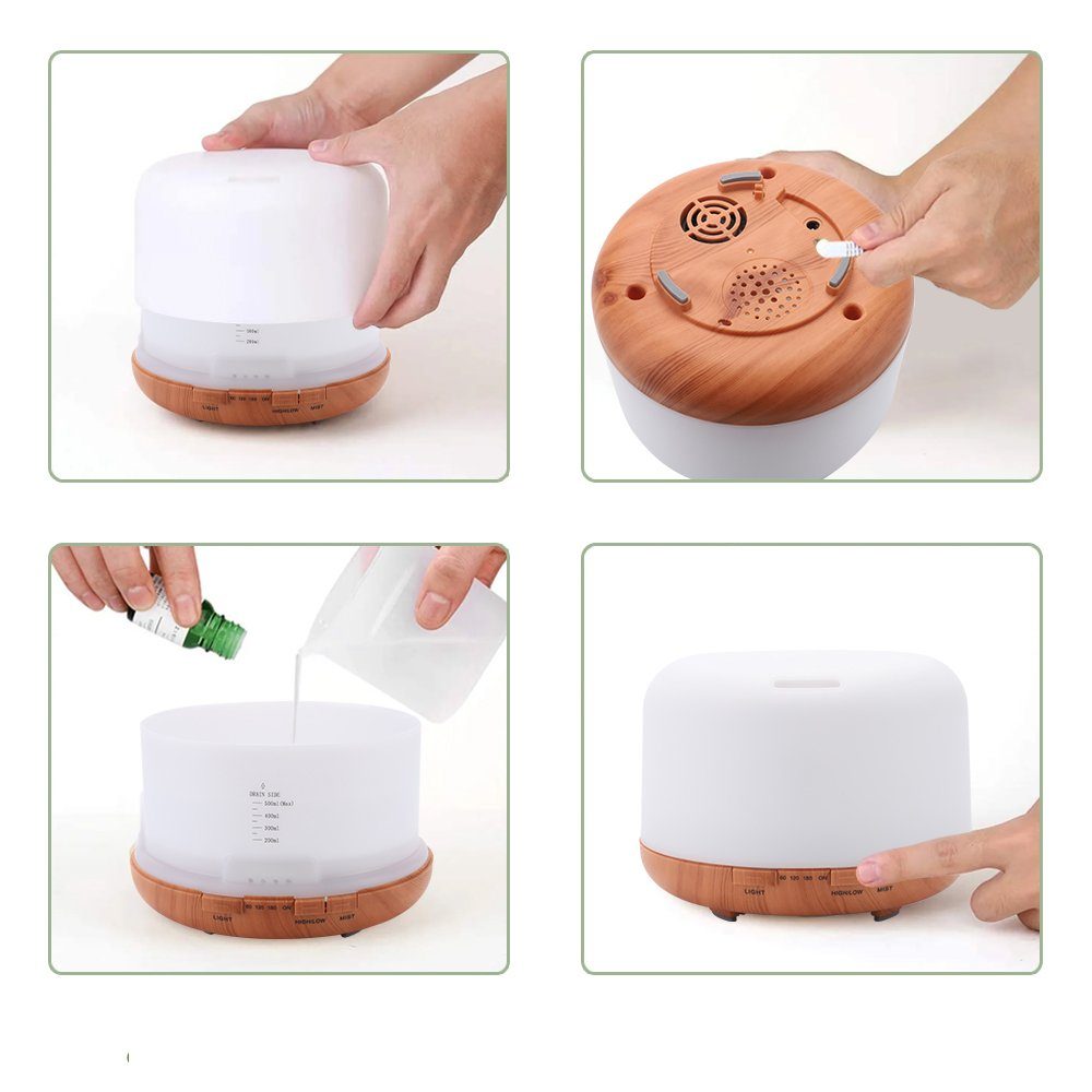 AKKEE Diffuser 500ml Aroma Diffuser, Ultraschall Aromatherapie Diffuser, 0,50 l Wassertank, für Ätherische Öle, Luftbefeuchter mit Timer, Automatische Abschaltung