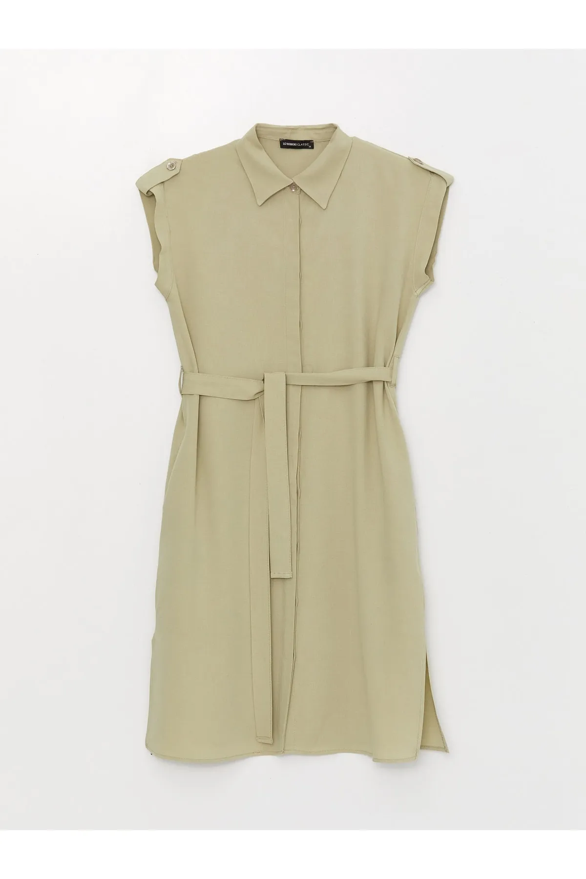 LC Waikiki  Schlichtes, kurzärmliges Damen-Hemdkleid aus Leinenmischung