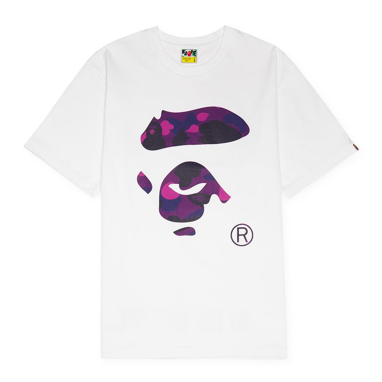 A Bathing Ape Color Camo Ape Face Tee white purple