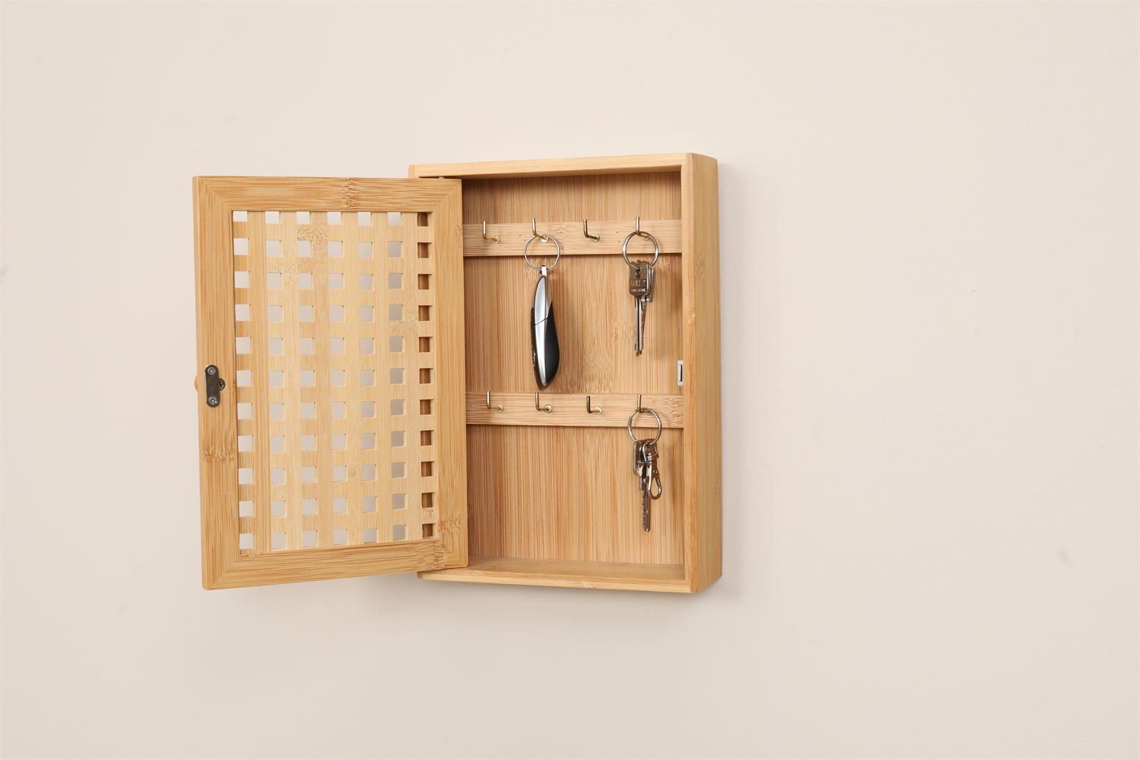 Terra Home Schlüsselkasten Schlüsselbox Bambus 27x19x6 cm, mit Magnetverschluss,8 Schlüsselhaken