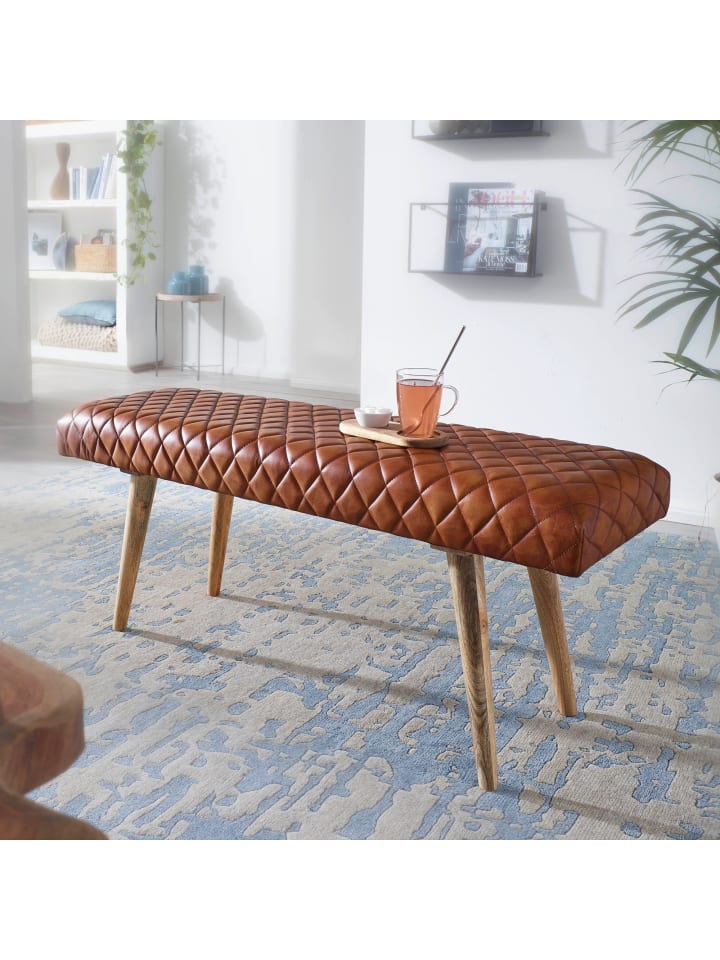 KADIMA DESIGN Sitzbank Echtleder / Massivholz Bank 115x53x38 cm, 2er Polsterbank günstig kaufen onesize