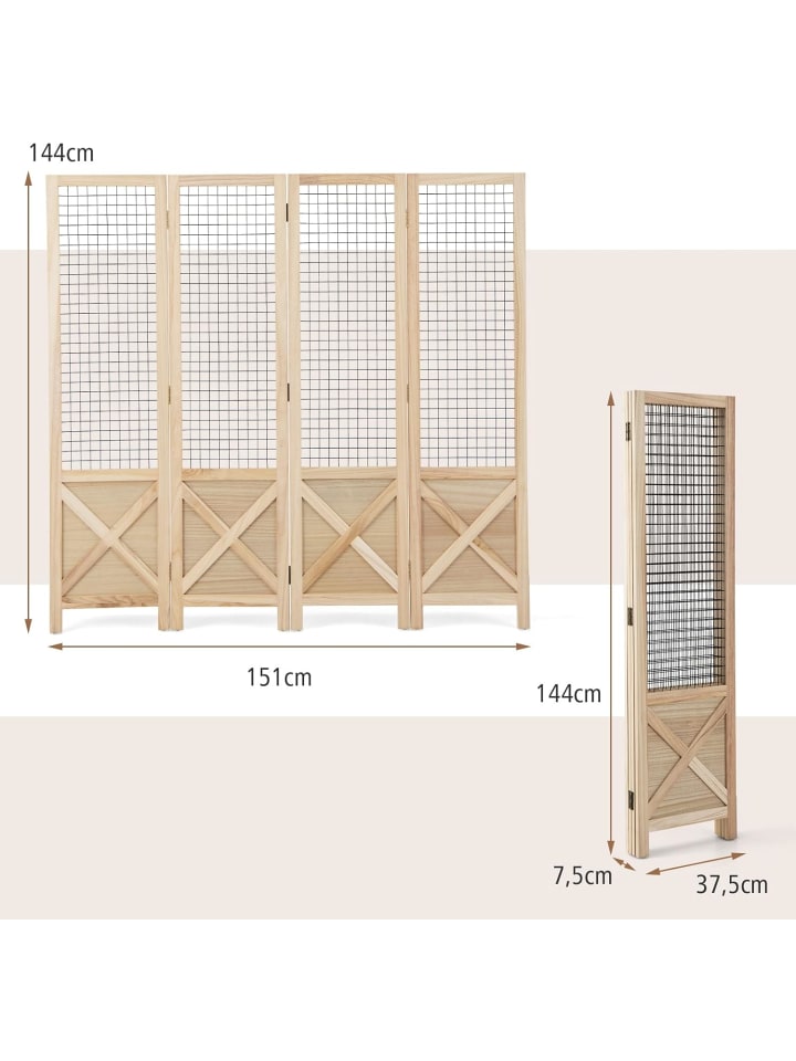 COSTWAY Paravent 144cm 4 tlg. Trennwand in Hellbraun günstig kaufen onesize