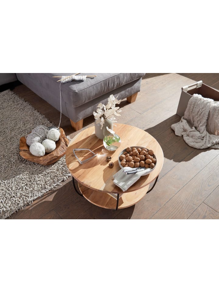 KADIMA DESIGN Couchtisch | Akazie/Metall, Rund, Ablage, Loft-Style günstig kaufen onesize