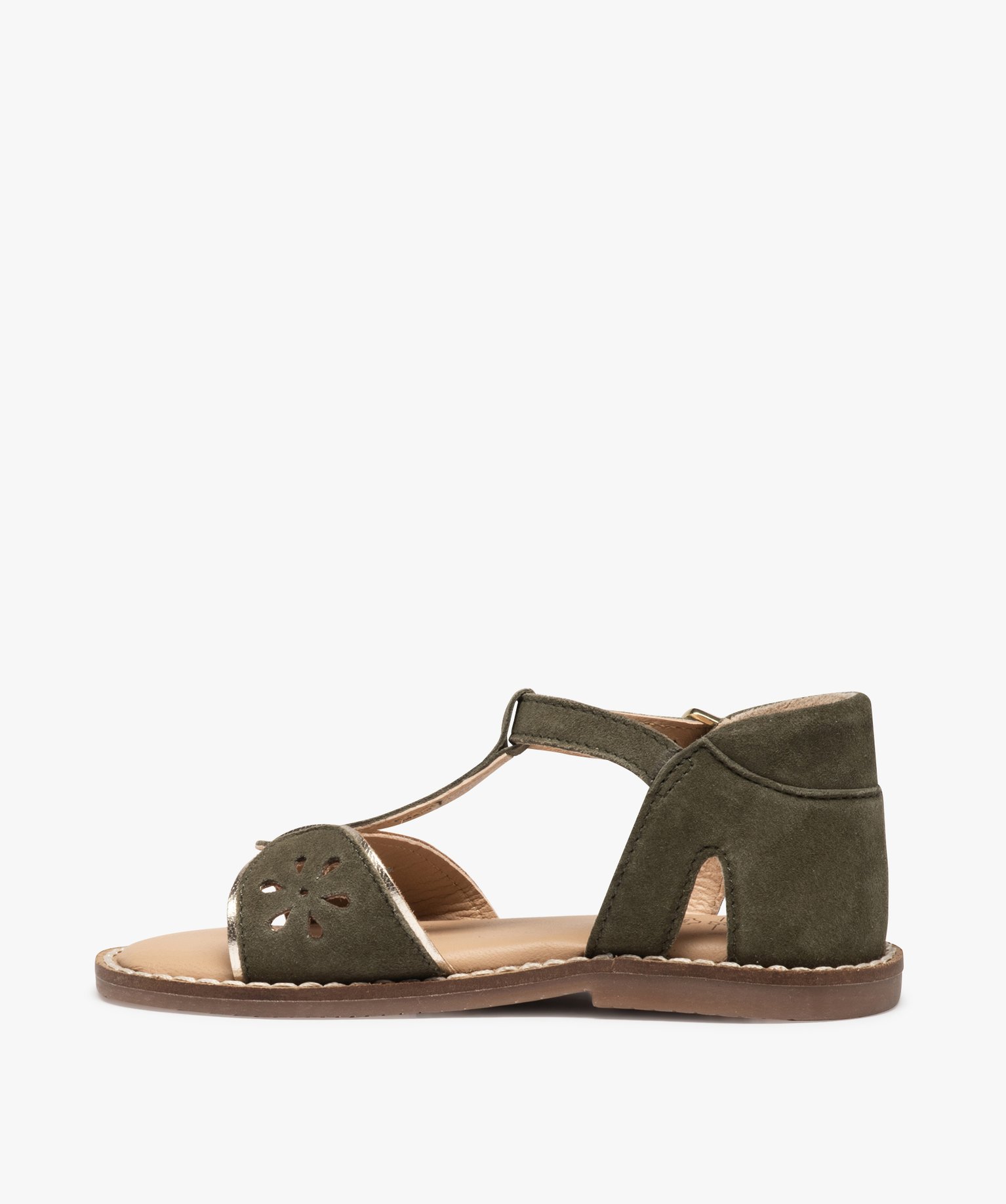Sandales fille dessus cuir retourné à talon fermé – NA! kaki | GEMO