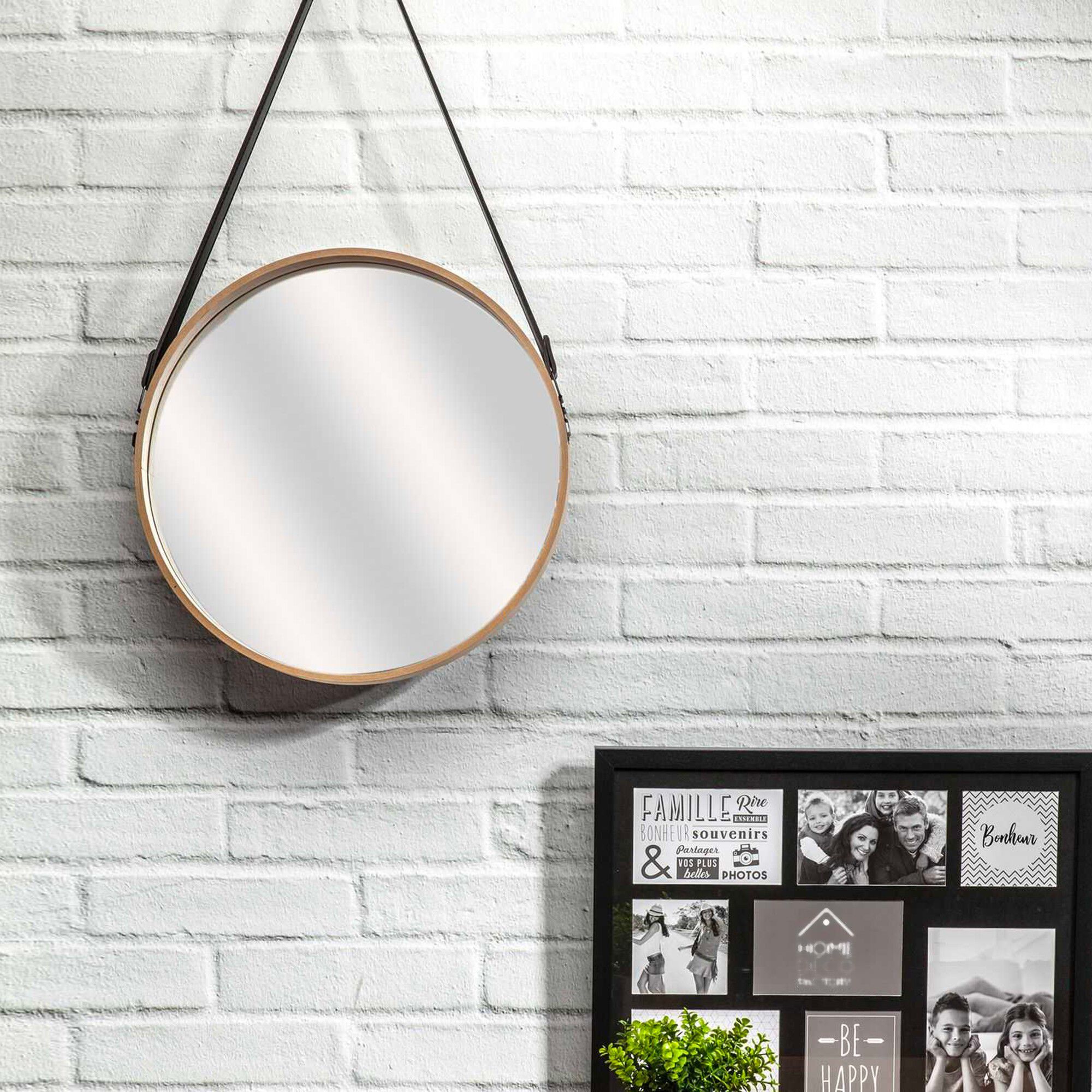 Miroir mural rond type barbier avec anse