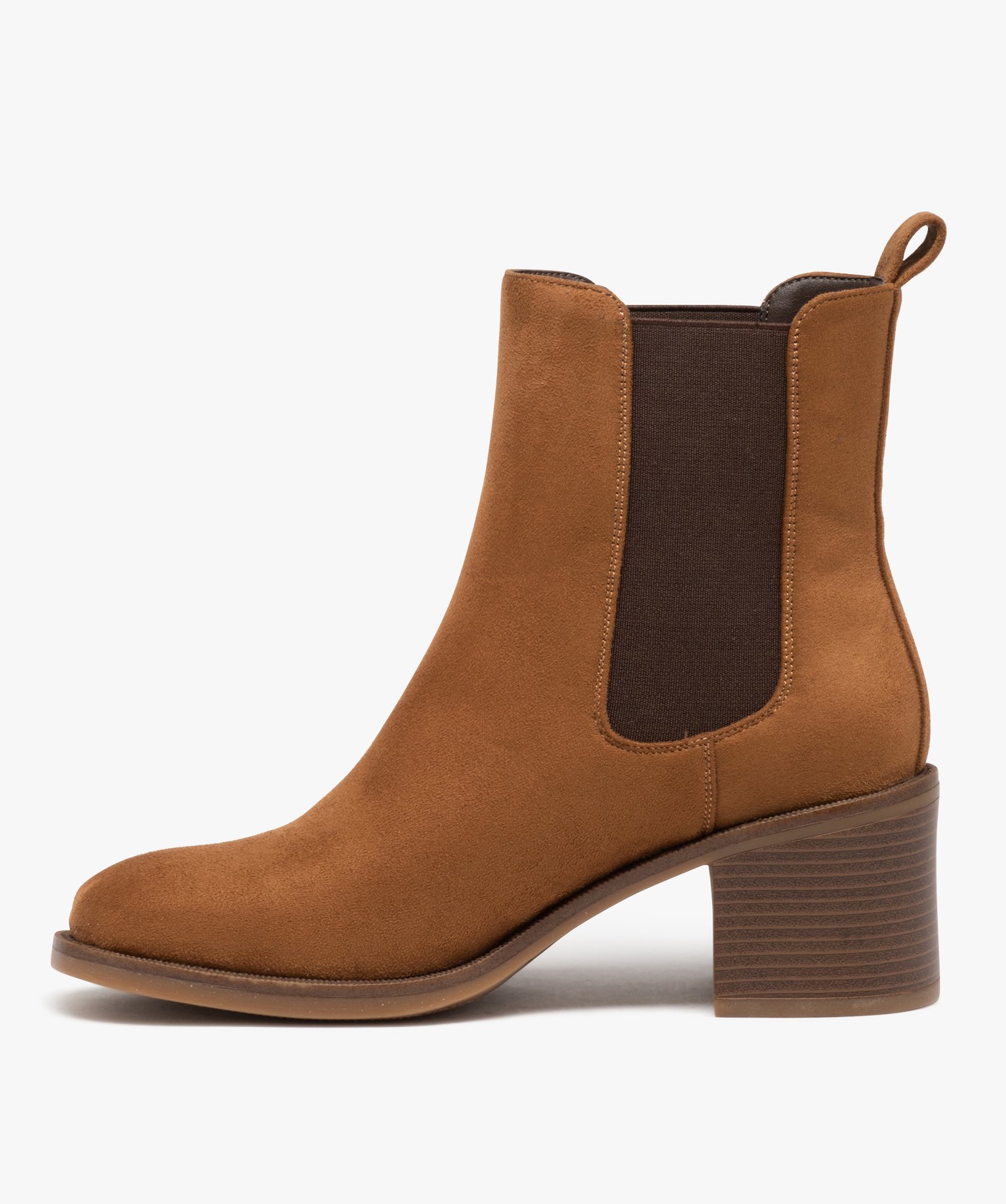 Boots Chelsea en suédine à talon haut femme marron | GEMO