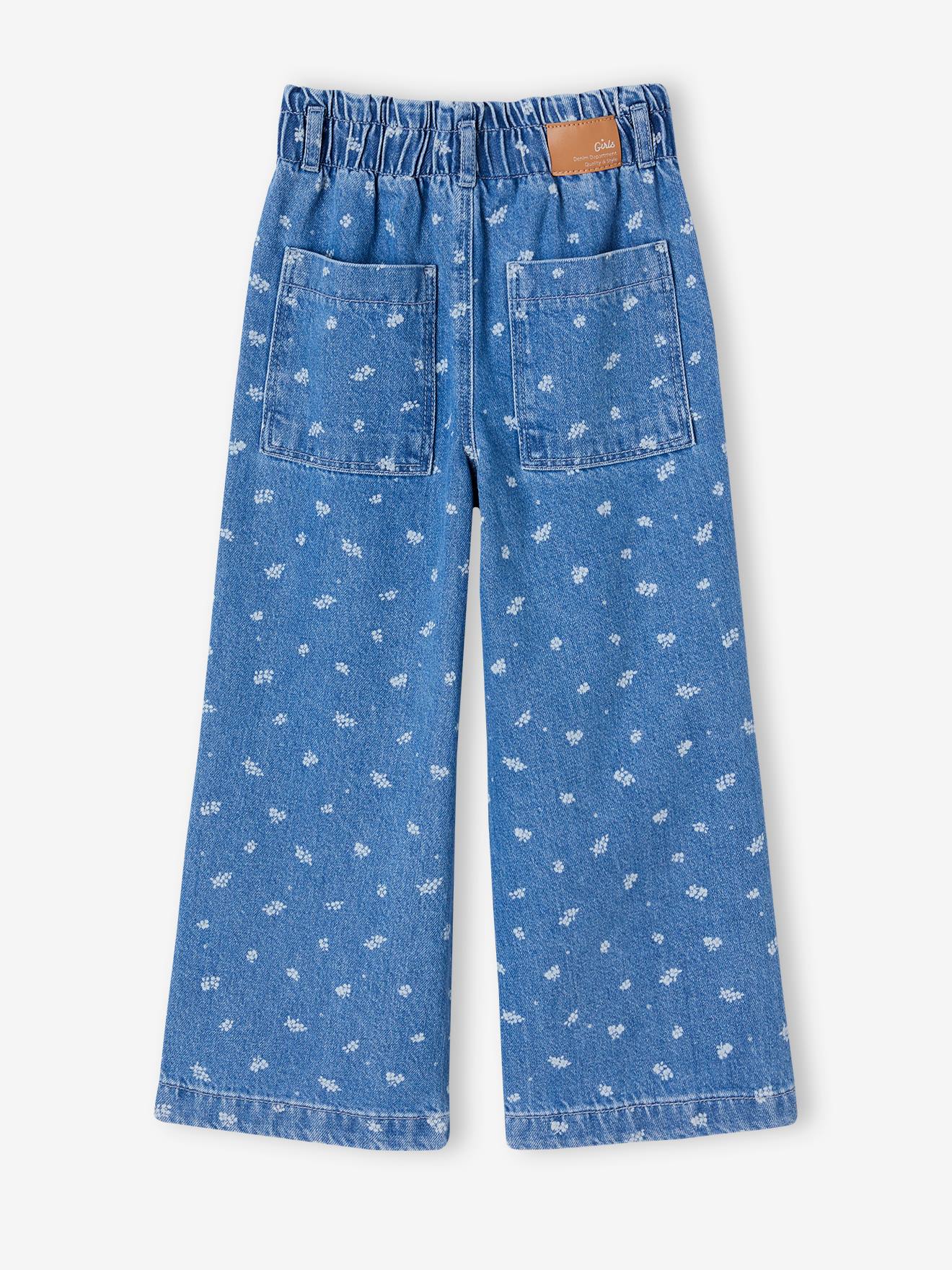Vertbaudet Weite Mädchen Paperbag-Jeans Blumenmotive - blue stone