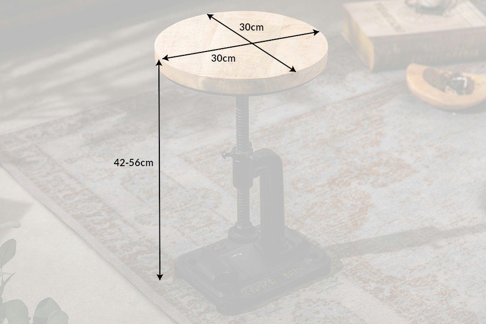 riess-ambiente Beistelltisch ENGINEER 30cm natur / schwarz (Einzelartikel, 1-St), Wohnzimmer · Massivholz · rund · höhenverstellbar · Industrial